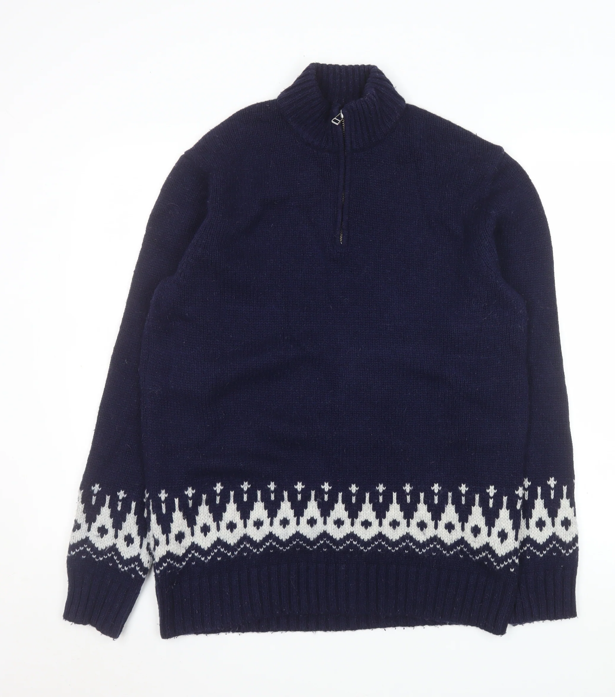Boden Men's Blue Wool Fair Isle 1/4 Zip Sweater Size L