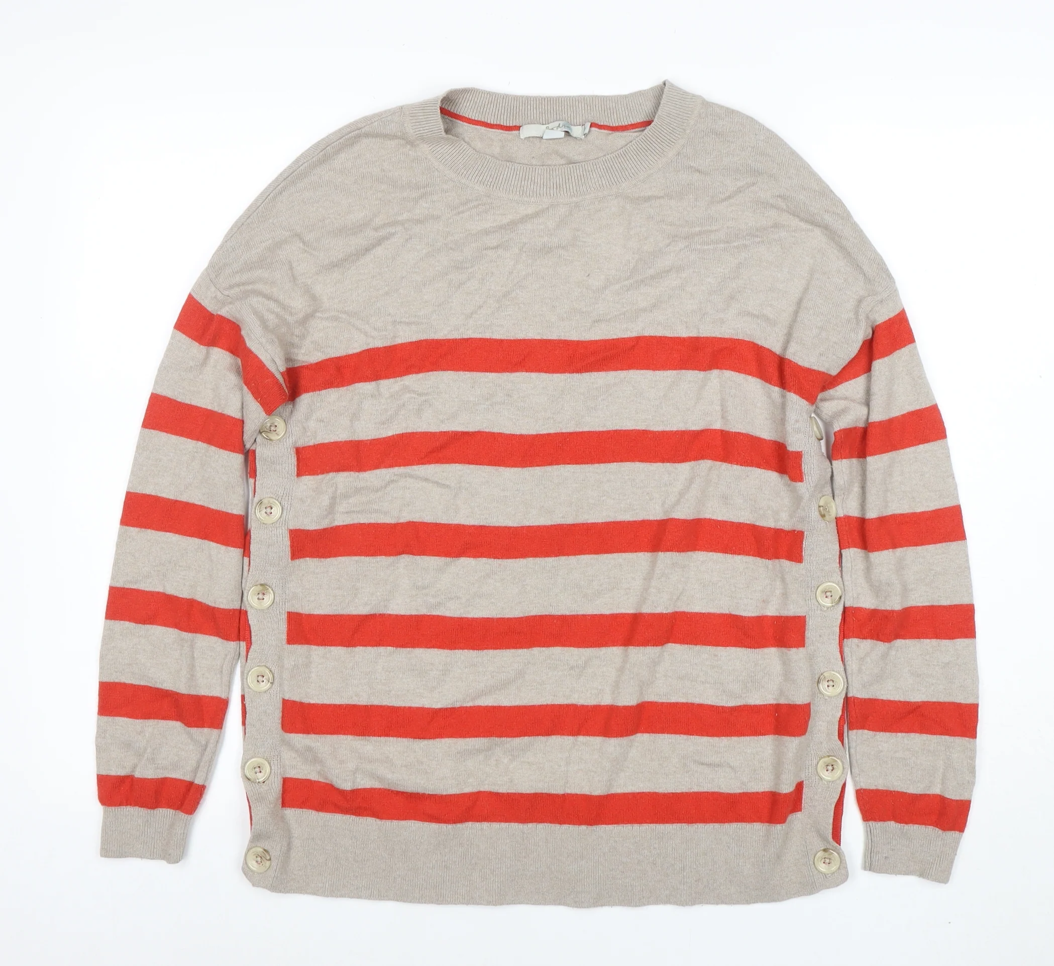 Boden Women Beige Red Striped Cotton Cashmere Jumper M