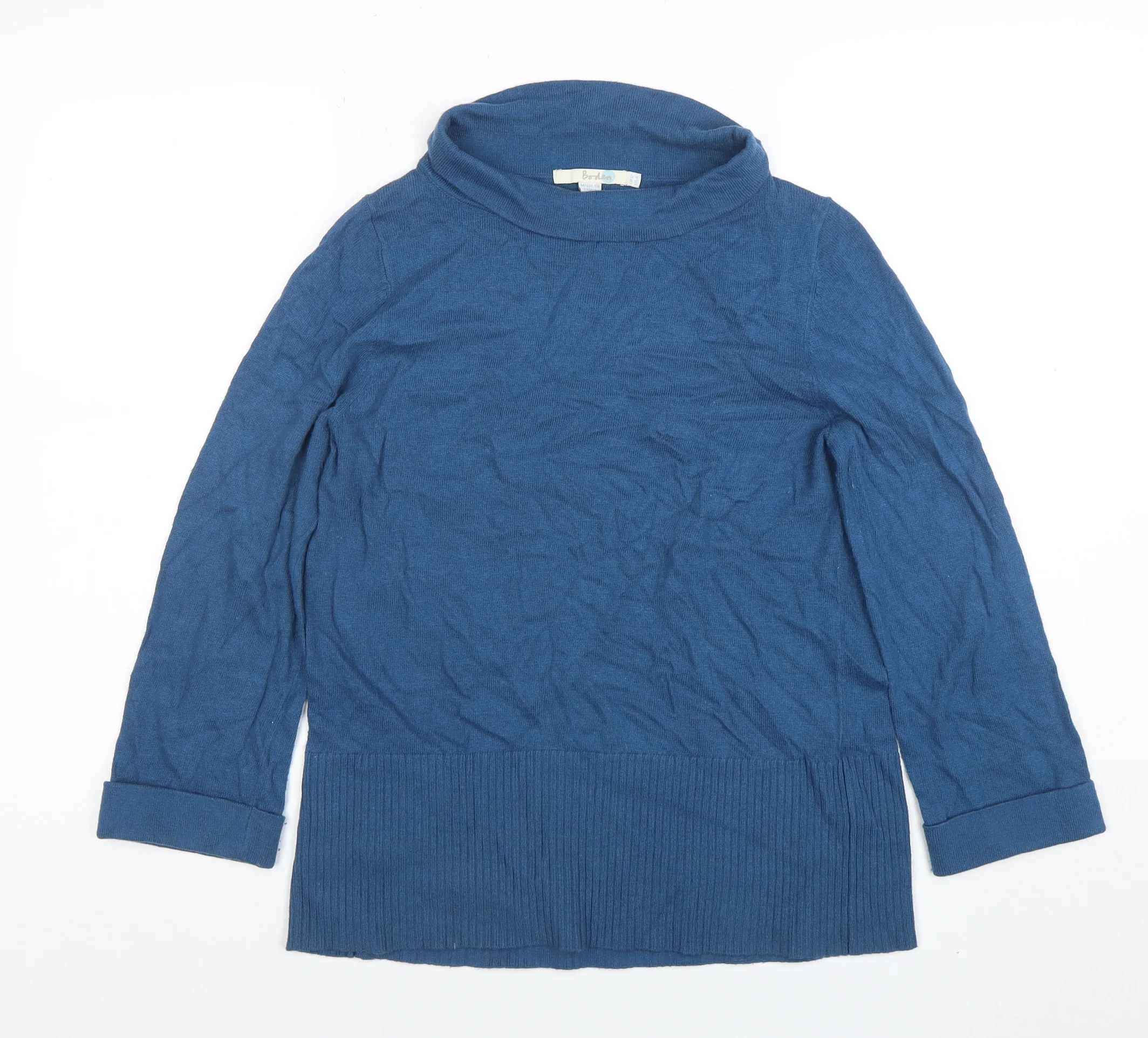 Boden Women Blue Cowl Neck Cotton Blend Long Sleeve Jumper UK 12