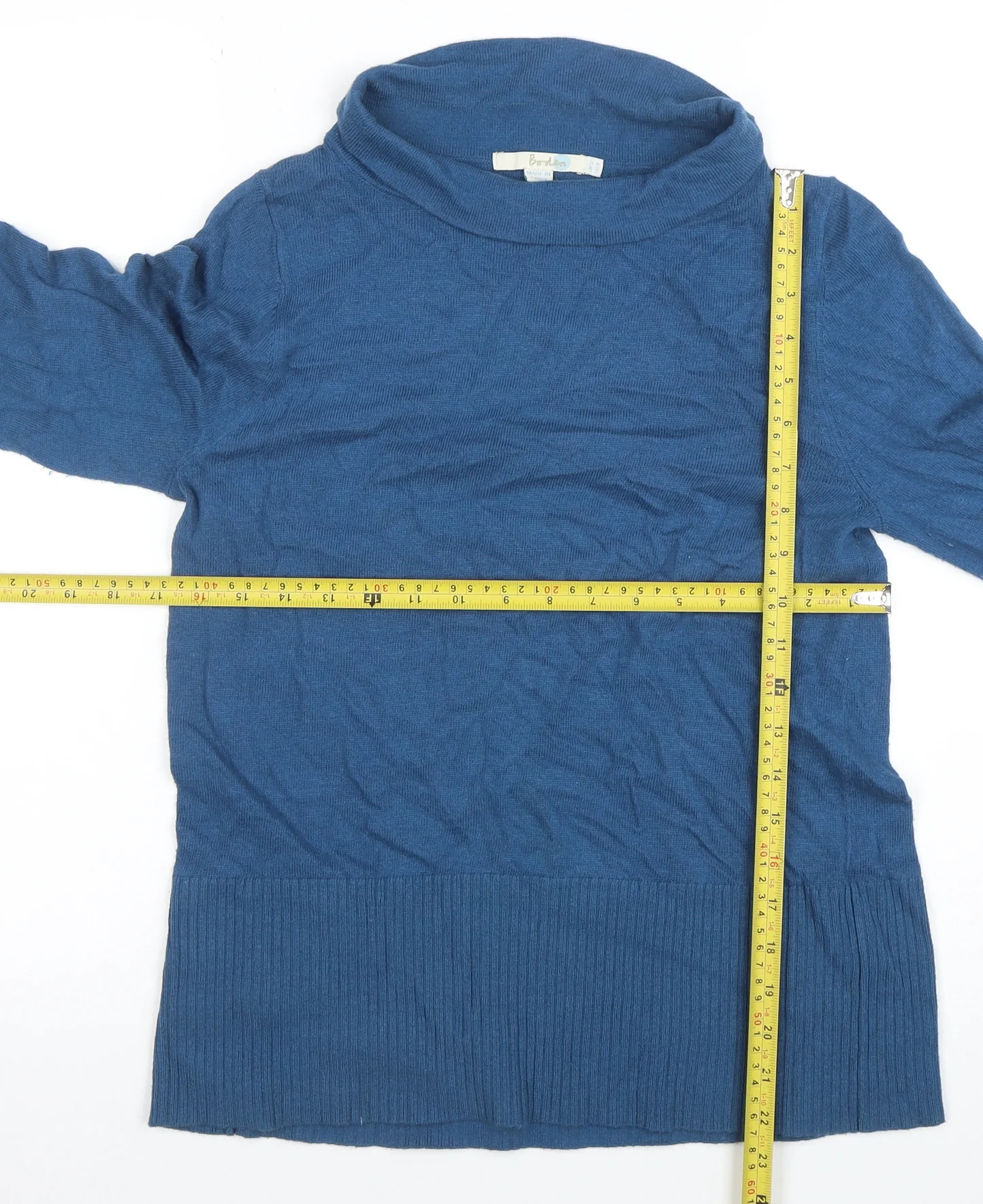Boden Women Blue Cowl Neck Cotton Blend Long Sleeve Jumper UK 12 - Image 2