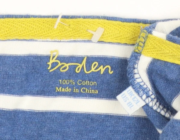 Boden Women Blue Striped 3/4 Sleeve Cotton T-Shirt Dress Size 12 - Image 4