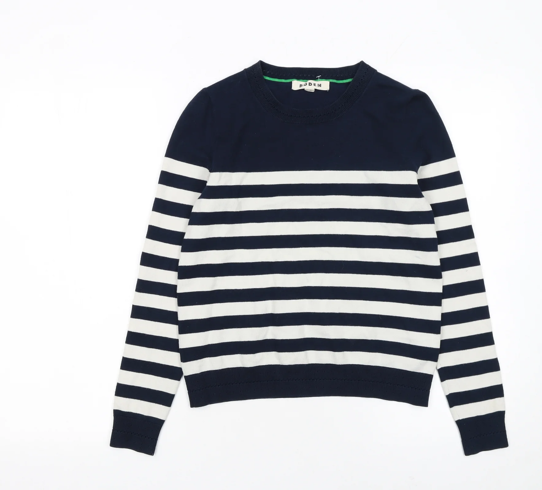 Boden Women Blue White Striped Cotton Crew Neck Jumper XS