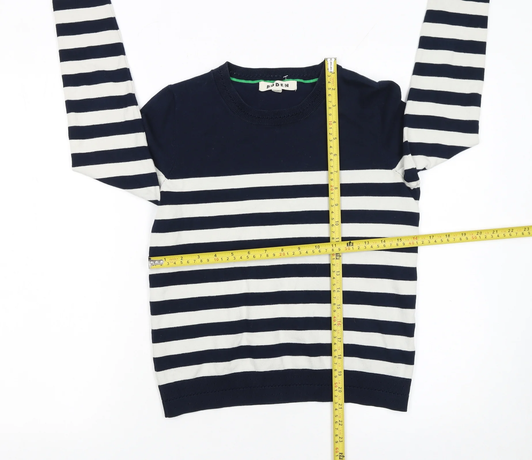Boden Women Blue White Striped Cotton Crew Neck Jumper XS - Image 2