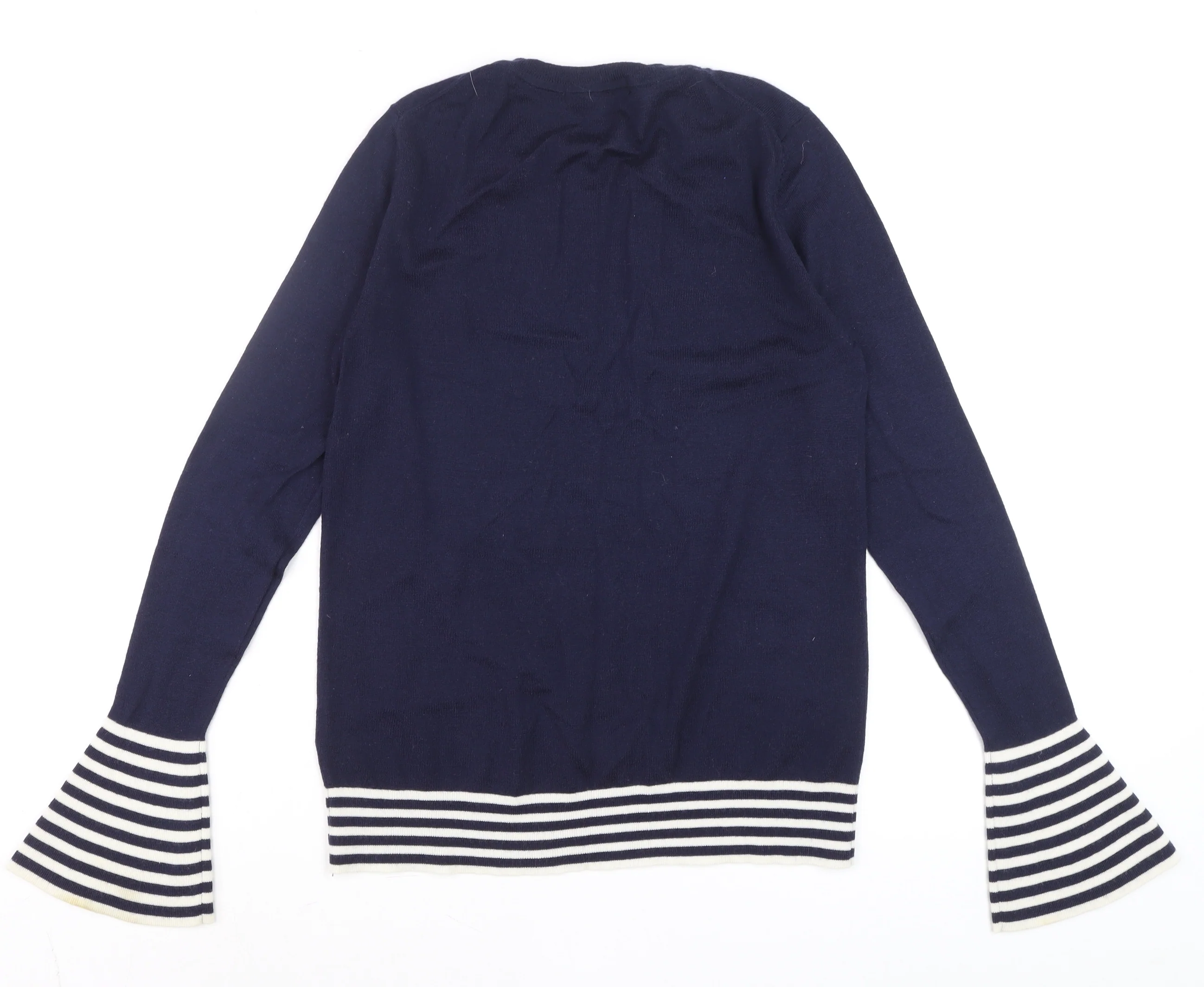 Boden Women Blue Wool Knit Long Sleeve Striped Flared Cuff Jumper UK 10 - Image 3