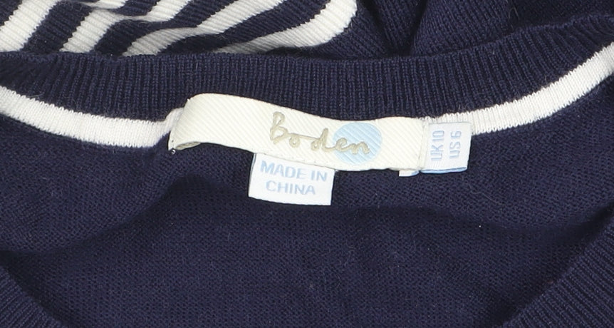 Boden Women Blue Wool Knit Long Sleeve Striped Flared Cuff Jumper UK 10 - Image 5