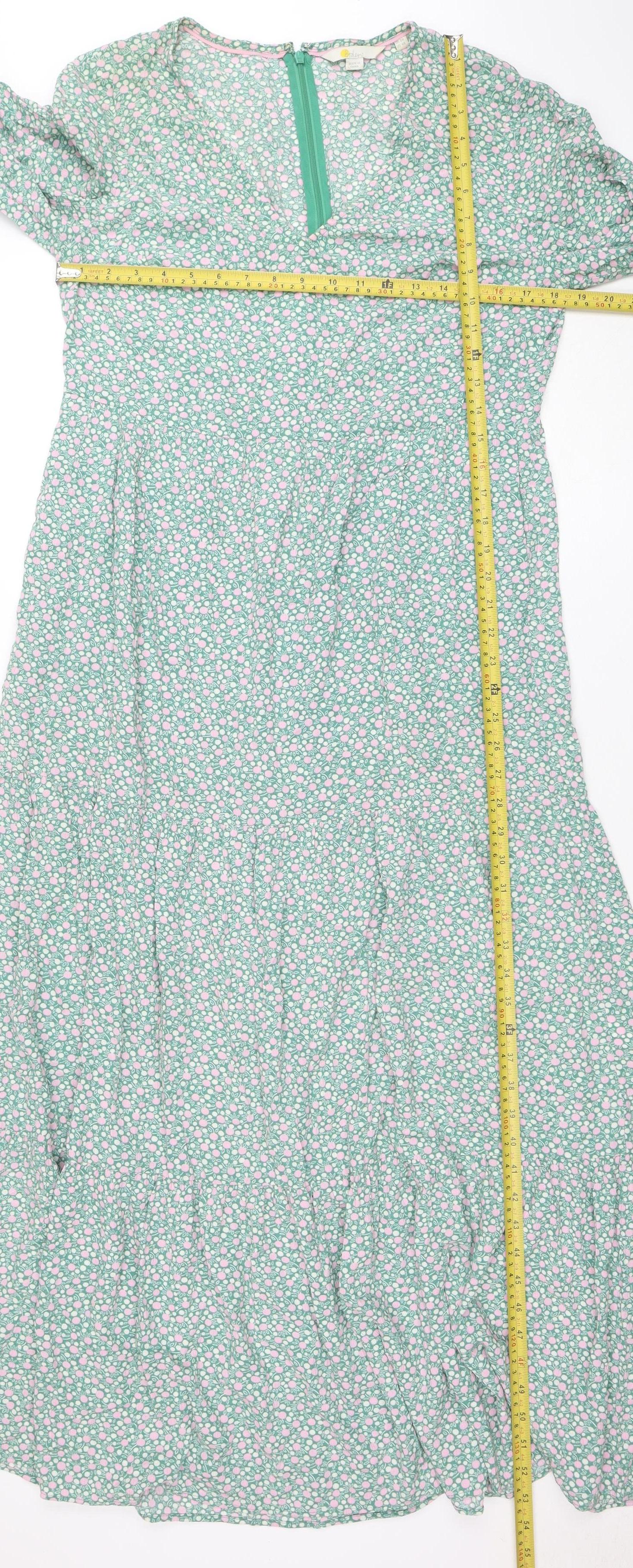 Boden Women Green Floral A-Line Midi Dress Size 8 Viscose 3/4 Sleeve - Image 2