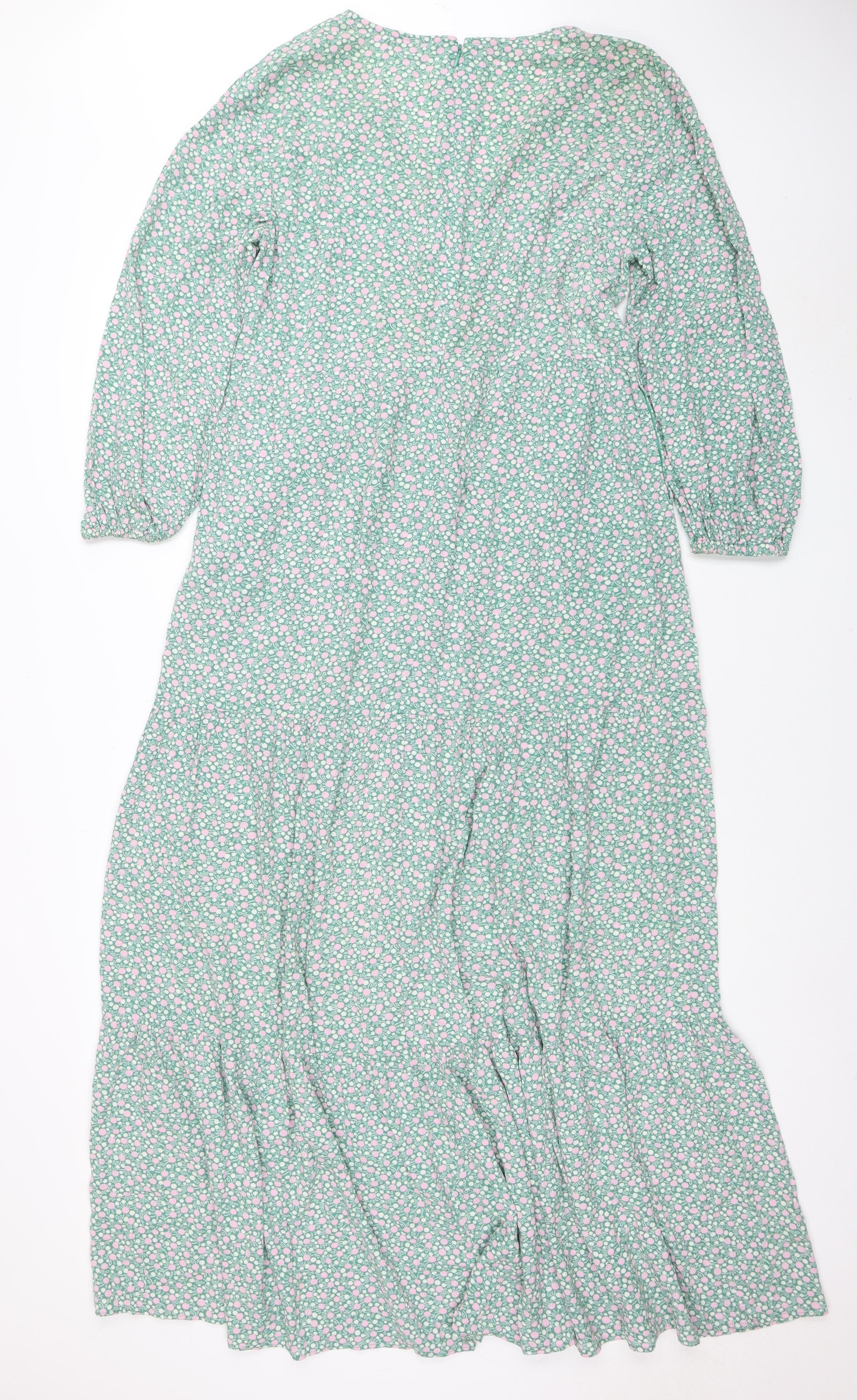 Boden Women Green Floral A-Line Midi Dress Size 8 Viscose 3/4 Sleeve - Image 3