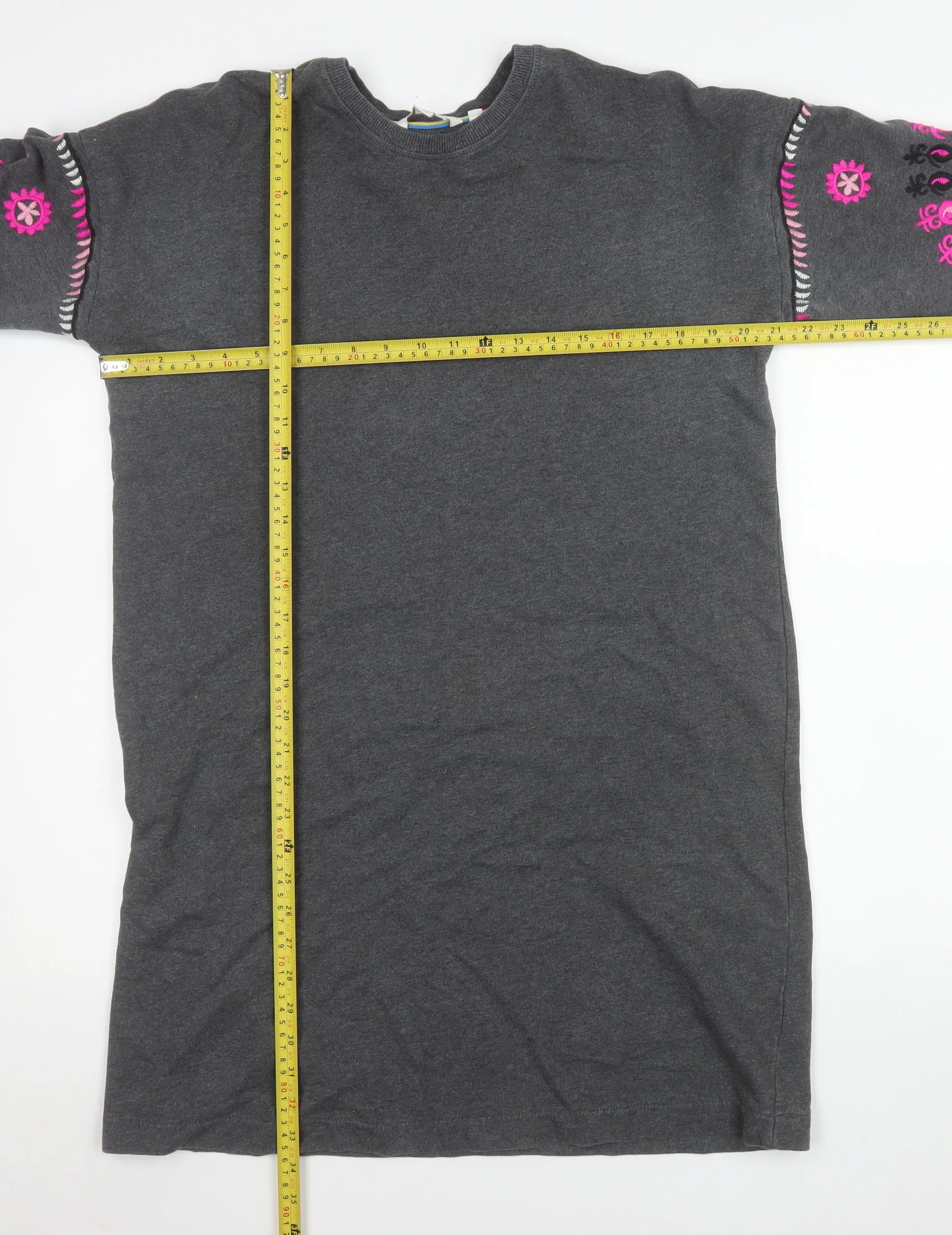 Boden Women Grey Embroidered Long Sleeve Shift Dress Size 14 - Image 2