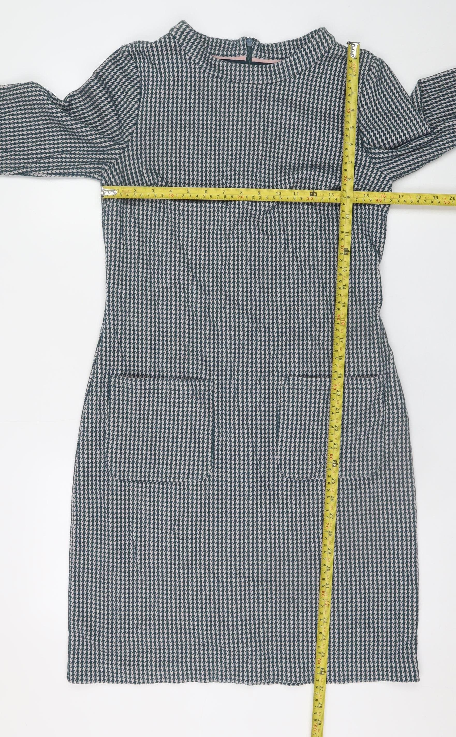 Boden Women Grey Houndstooth Shift Dress Size 12R 3/4 Sleeve Knit - Image 2