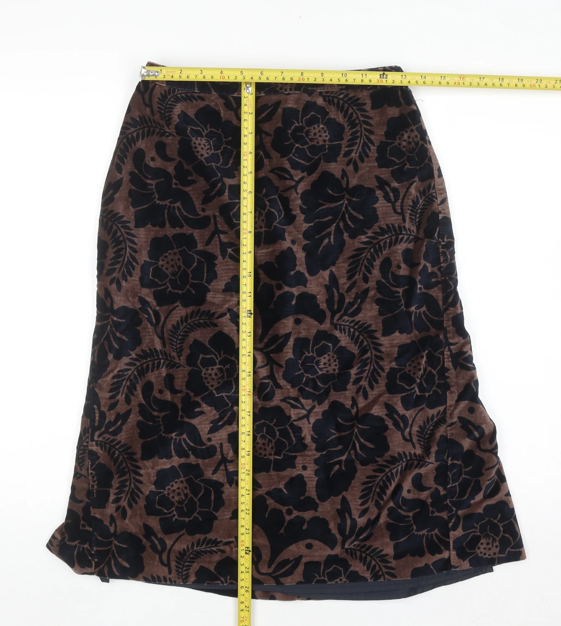 Boden Women’s Brown Floral Cotton Velvet Midi A-Line Skirt Size 10L - Image 2