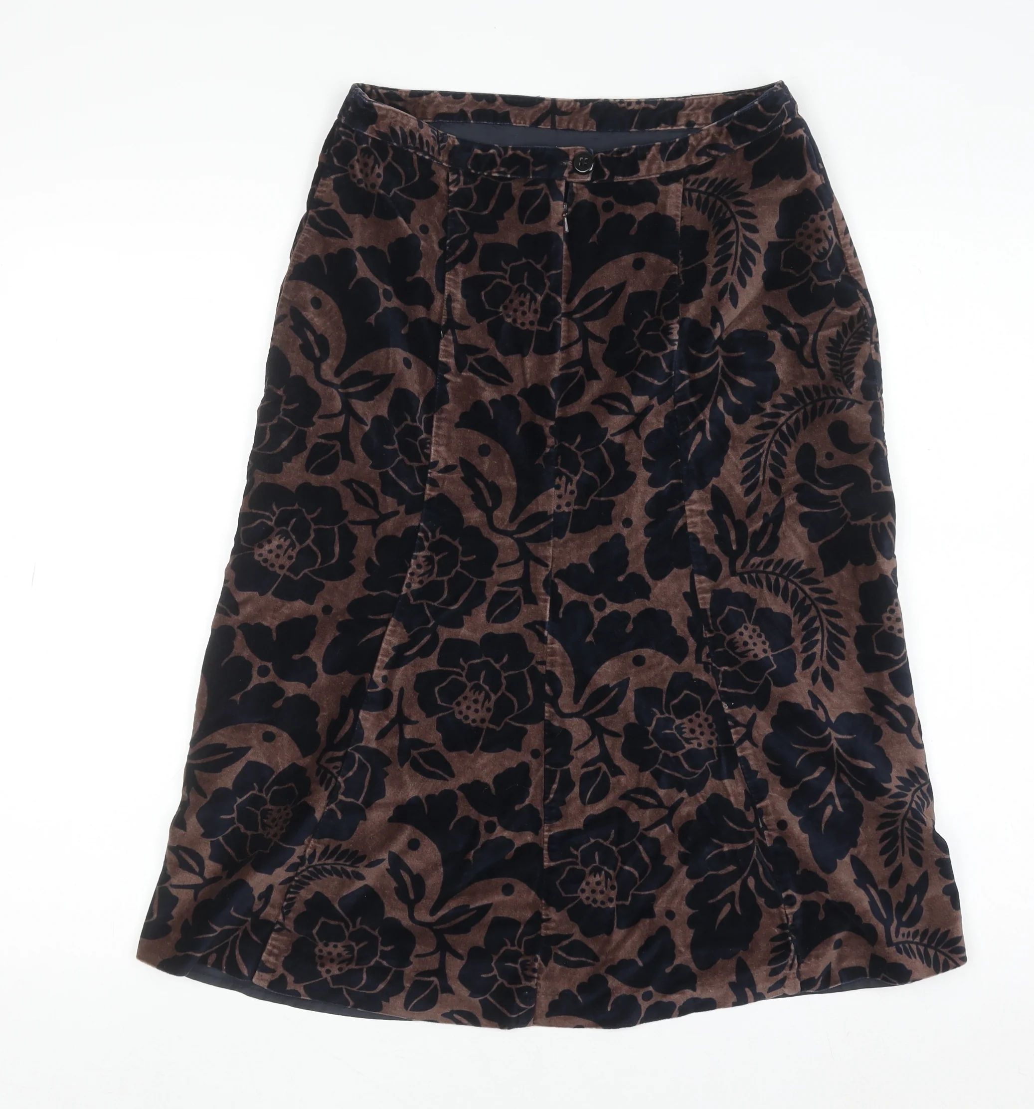 Boden Women’s Brown Floral Cotton Velvet Midi A-Line Skirt Size 10L - Image 3