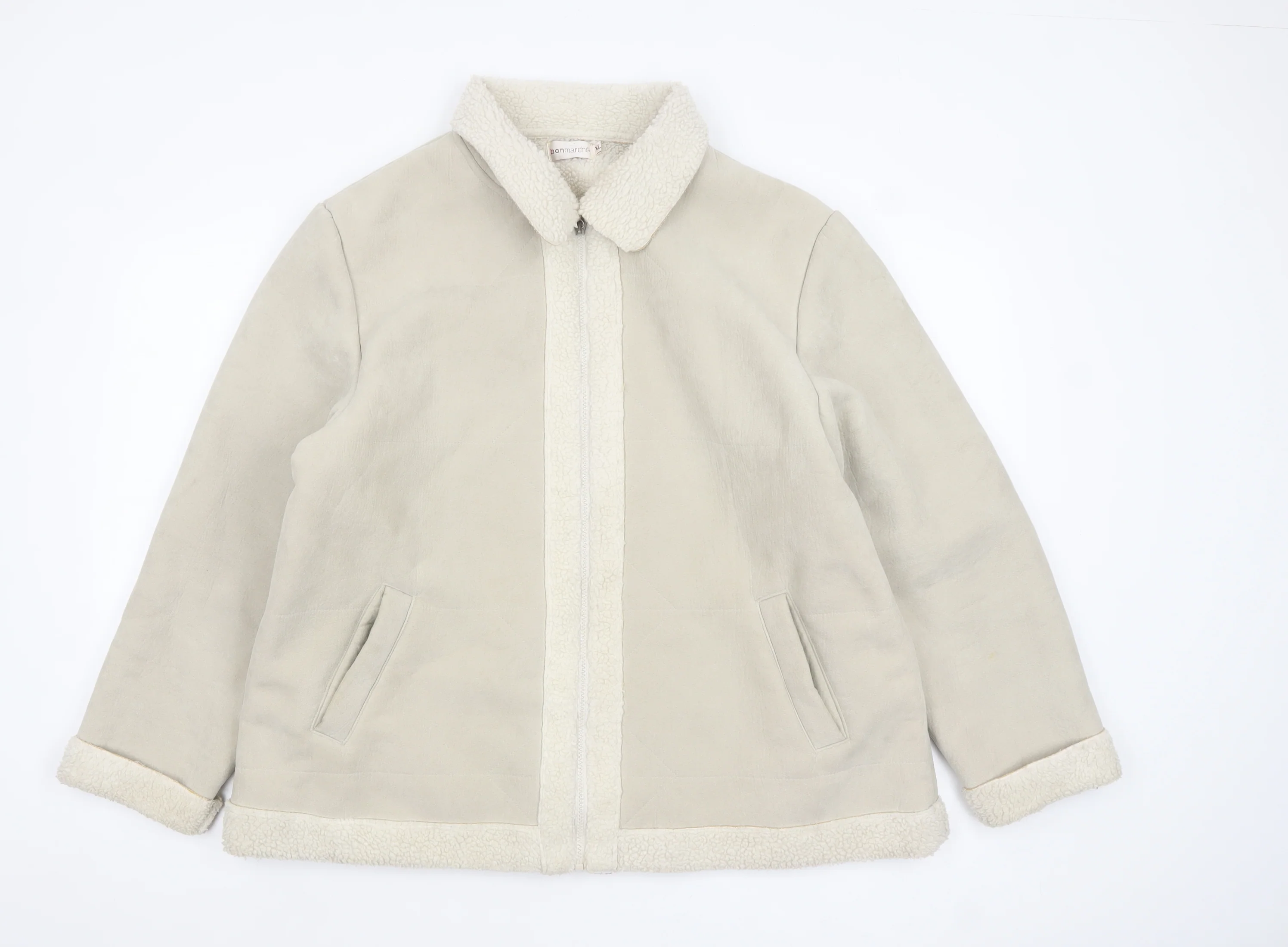 Bonmarché Women Beige Fleece Lined Zip Jacket XL Winter Warm