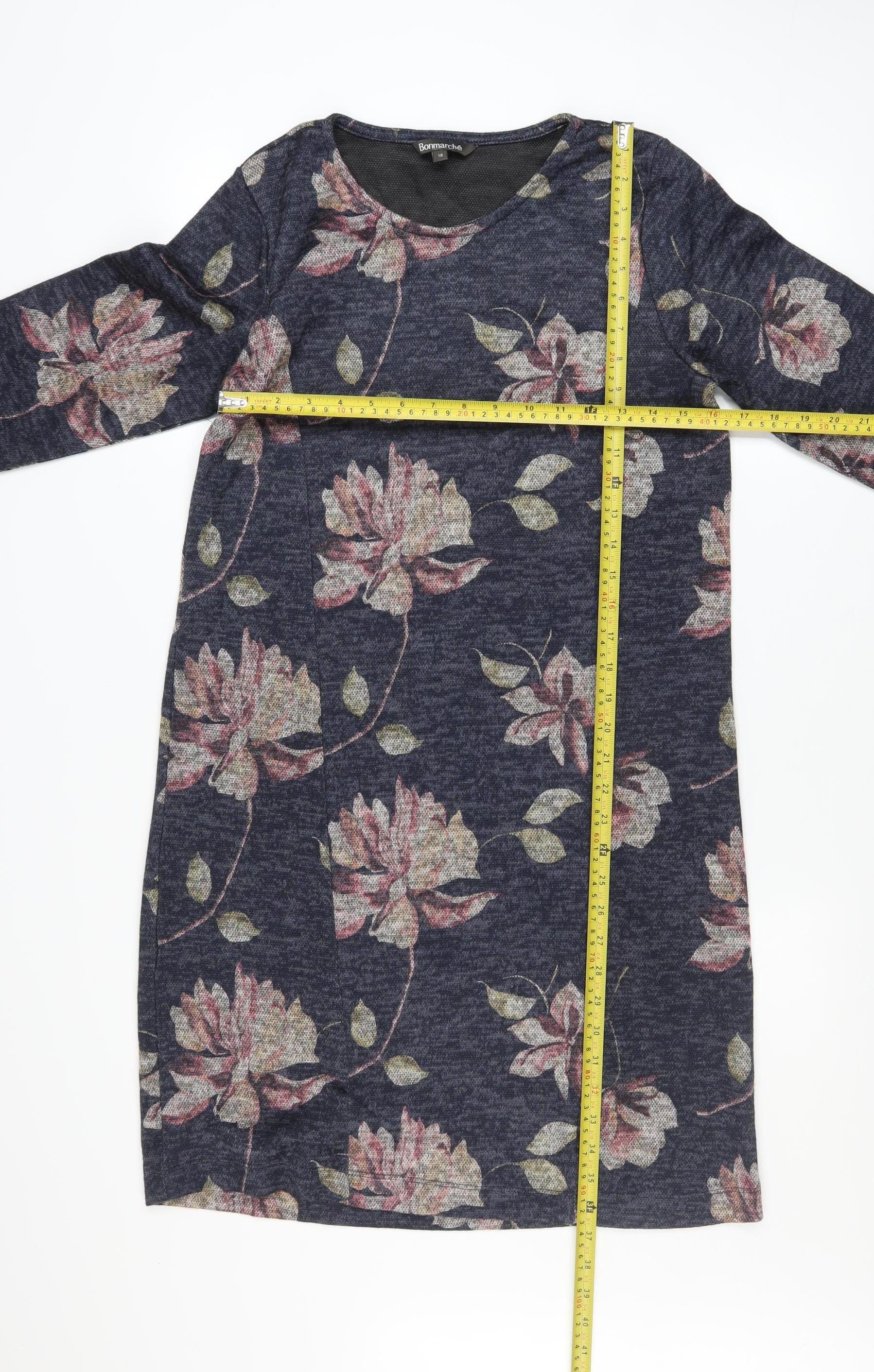 Bonmarché Women Blue Floral Shift Dress Size 12 3/4 Sleeve - Image 2