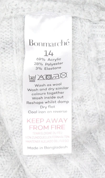Bonmarché Women’s Grey Acrylic Crew Neck Long Sleeve Pullover Jumper Size 14 - Image 4