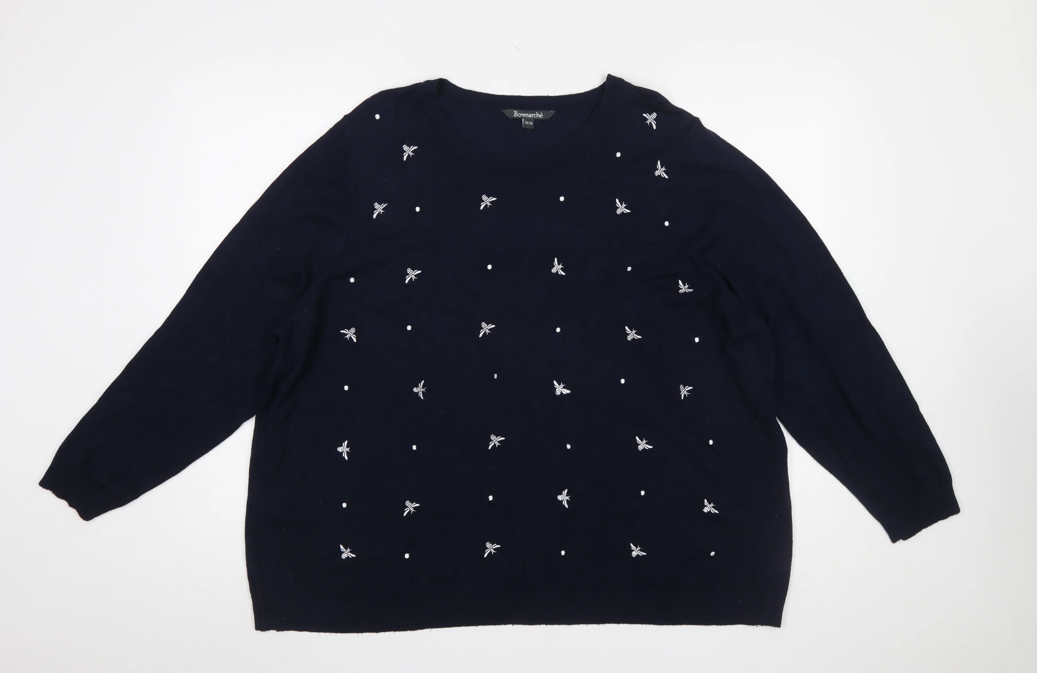 Bonmarché Women’s Navy Blue Embroidered Bee Jumper Size 24/26 Viscose Blend