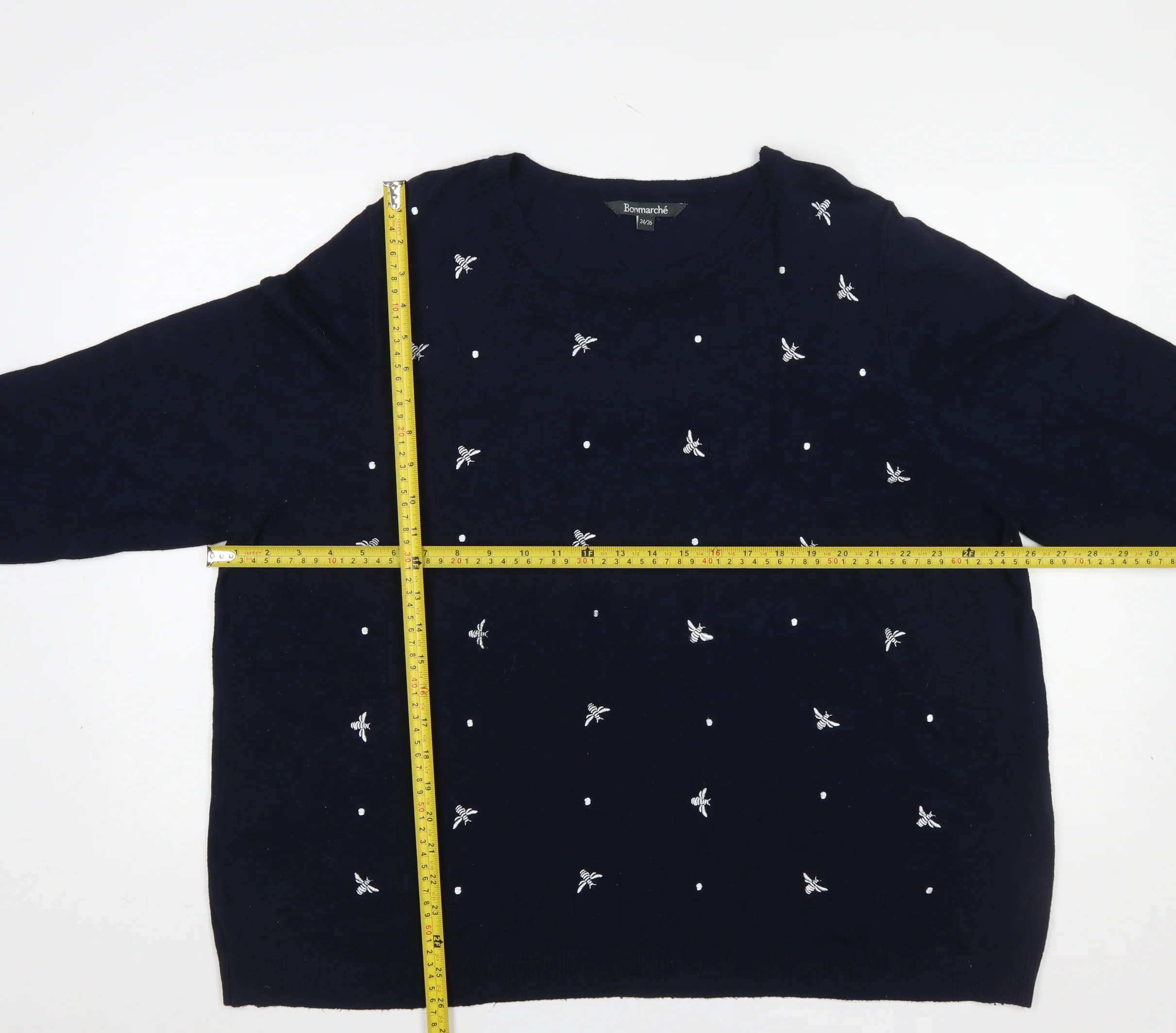 Bonmarché Women’s Navy Blue Embroidered Bee Jumper Size 24/26 Viscose Blend - Image 2