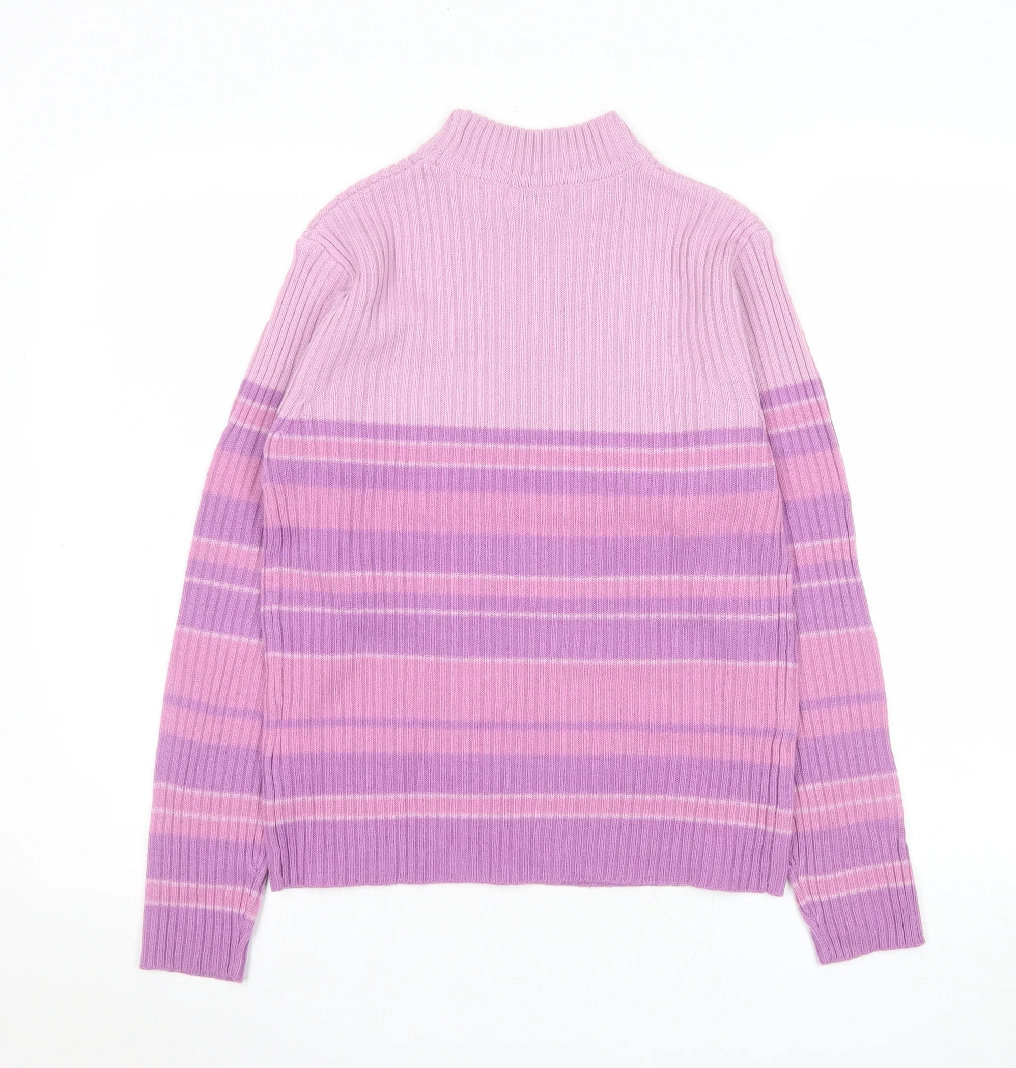 Bonmarché Women’s Pink Stripe Rib Knit Mock Neck Jumper Size M - Image 3