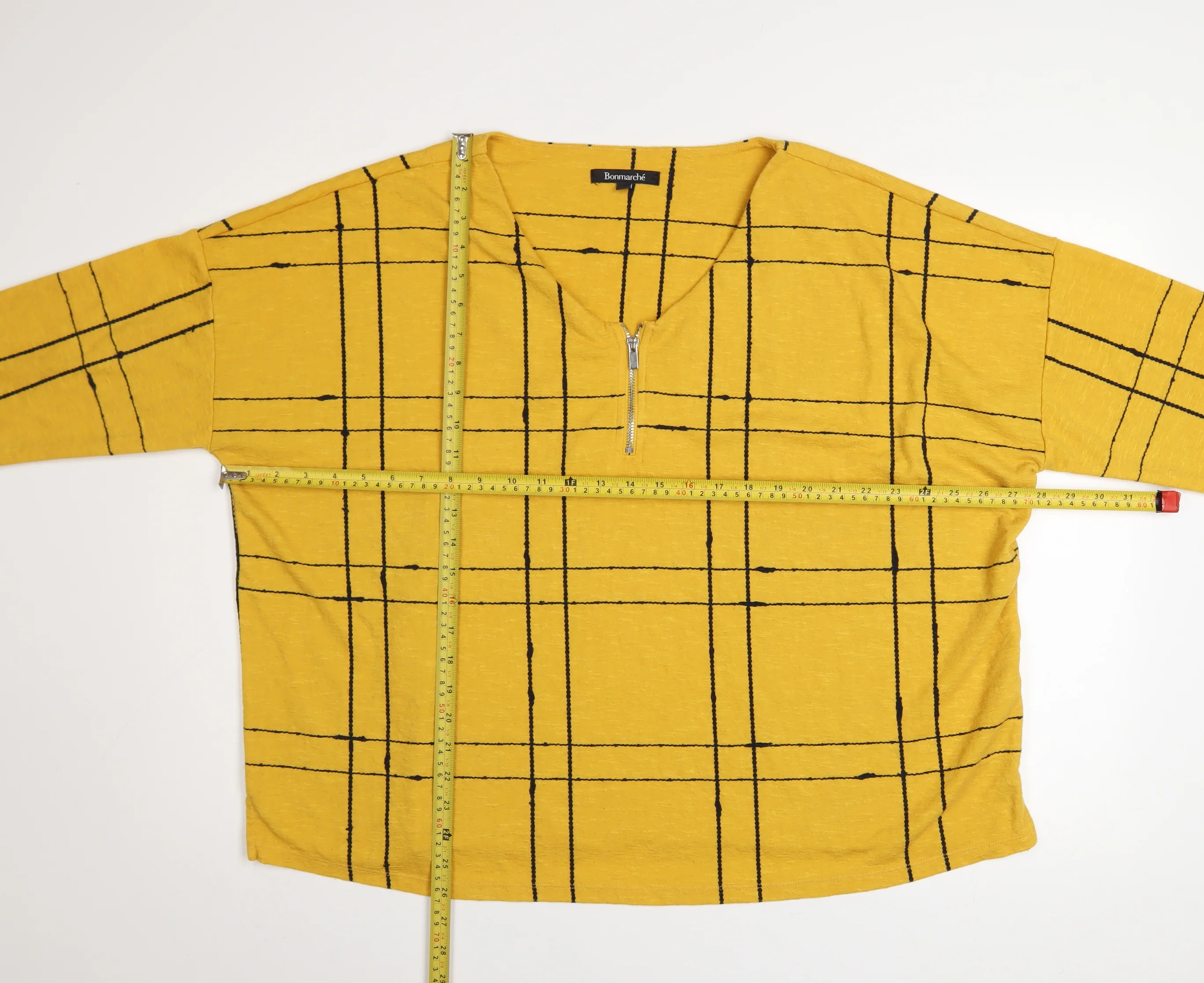 Bonmarché Women’s Yellow Check Zip V-Neck Jumper Size 22 - Image 2