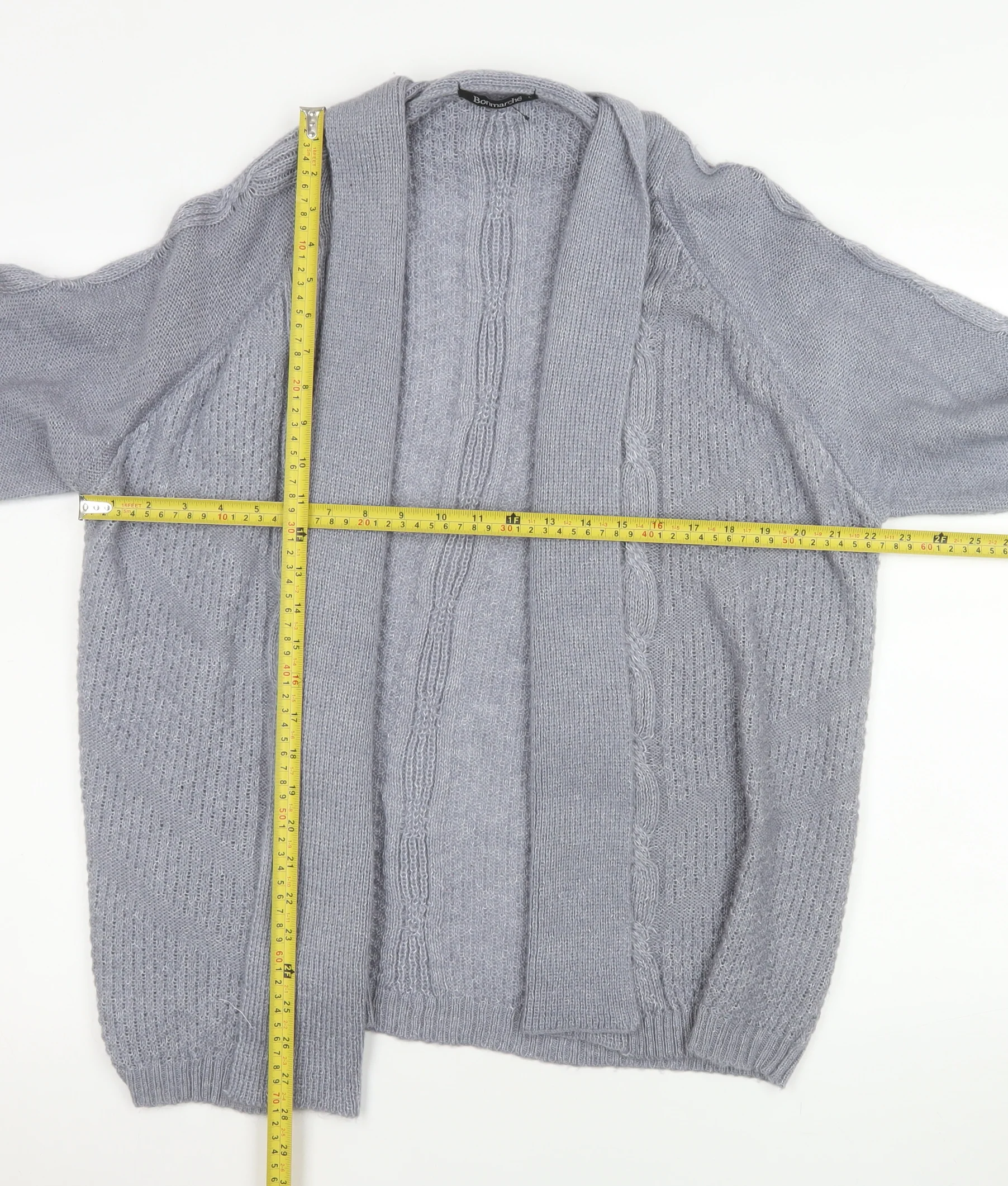 Bonmarché Womens Grey Cable-Knit Open Long Sleeve Cardigan L - Image 2