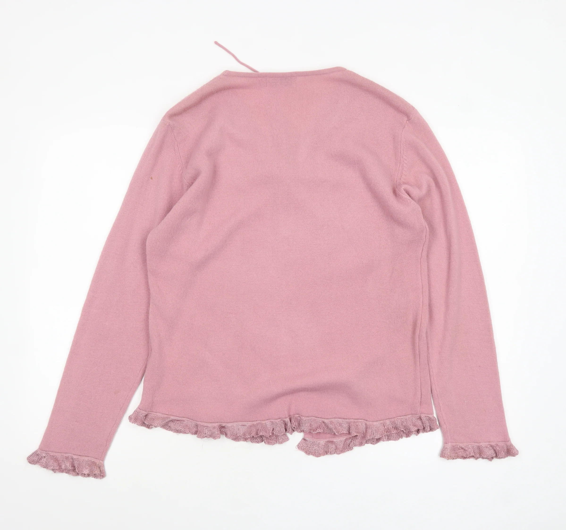 Bonmarche Womens Pink V-Neck Ruffle Hem Acrylic Cardigan M - Image 3