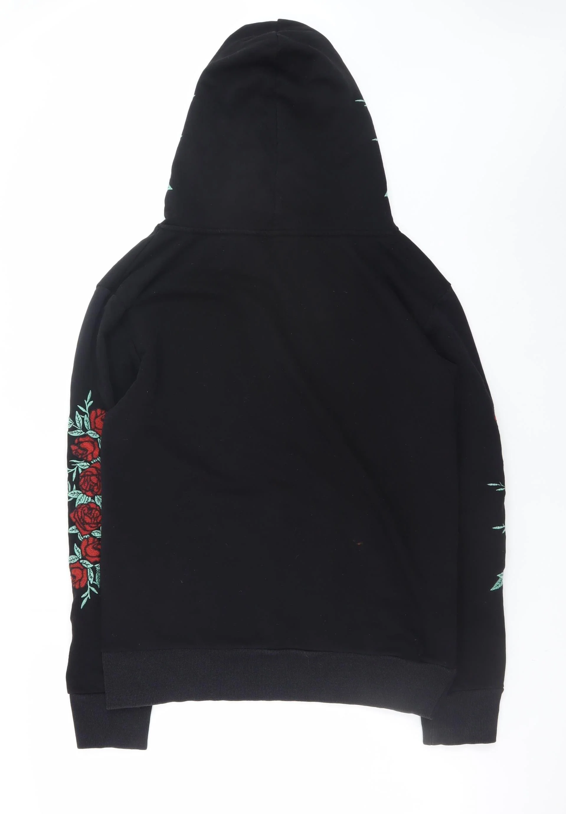 Boohoo Black Rose Embroidered Pullover Hoodie Women M Floral Casual - Image 3