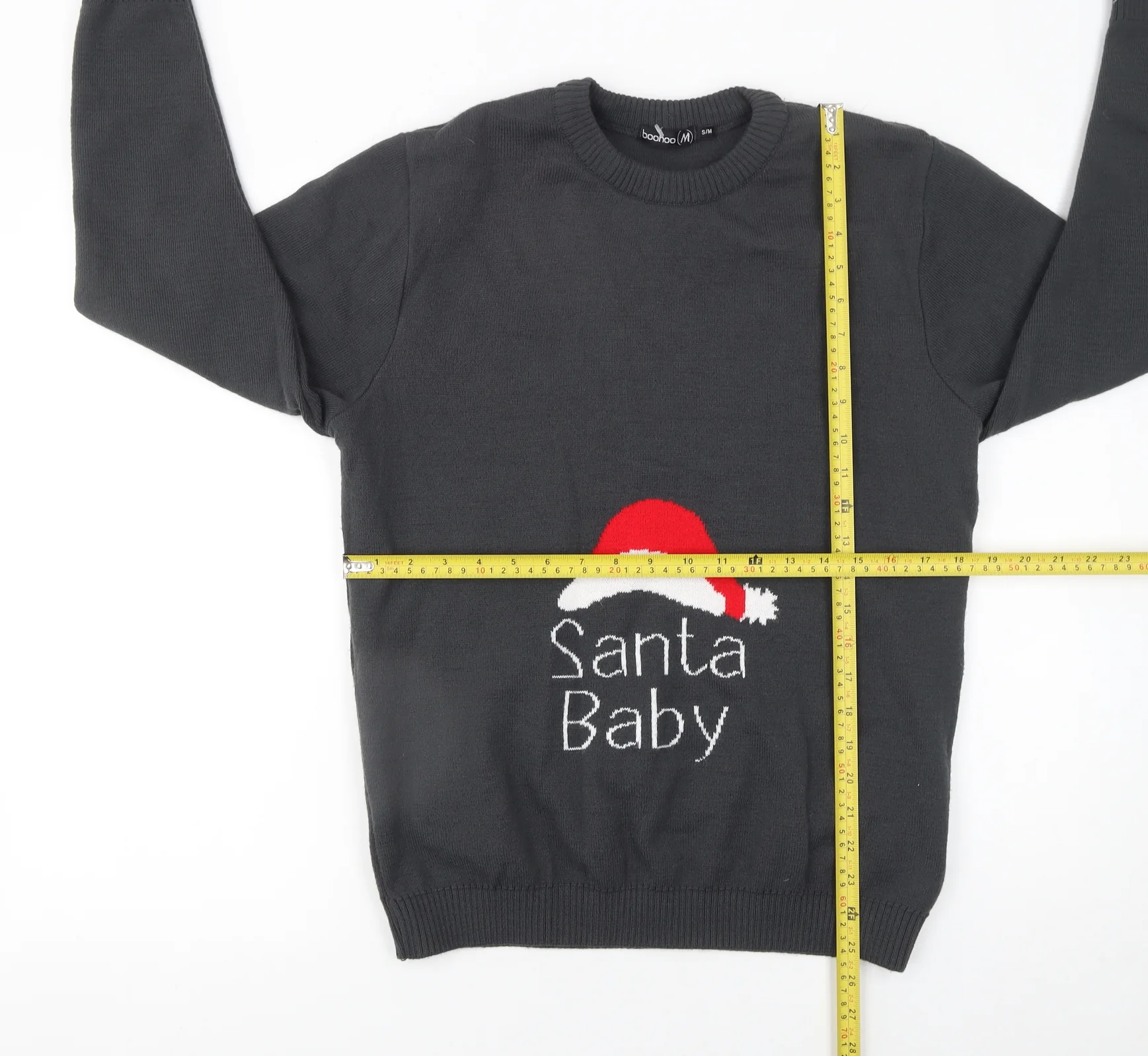 boohoo Men Black Christmas Santa Baby Knit Jumper Size S - Image 2