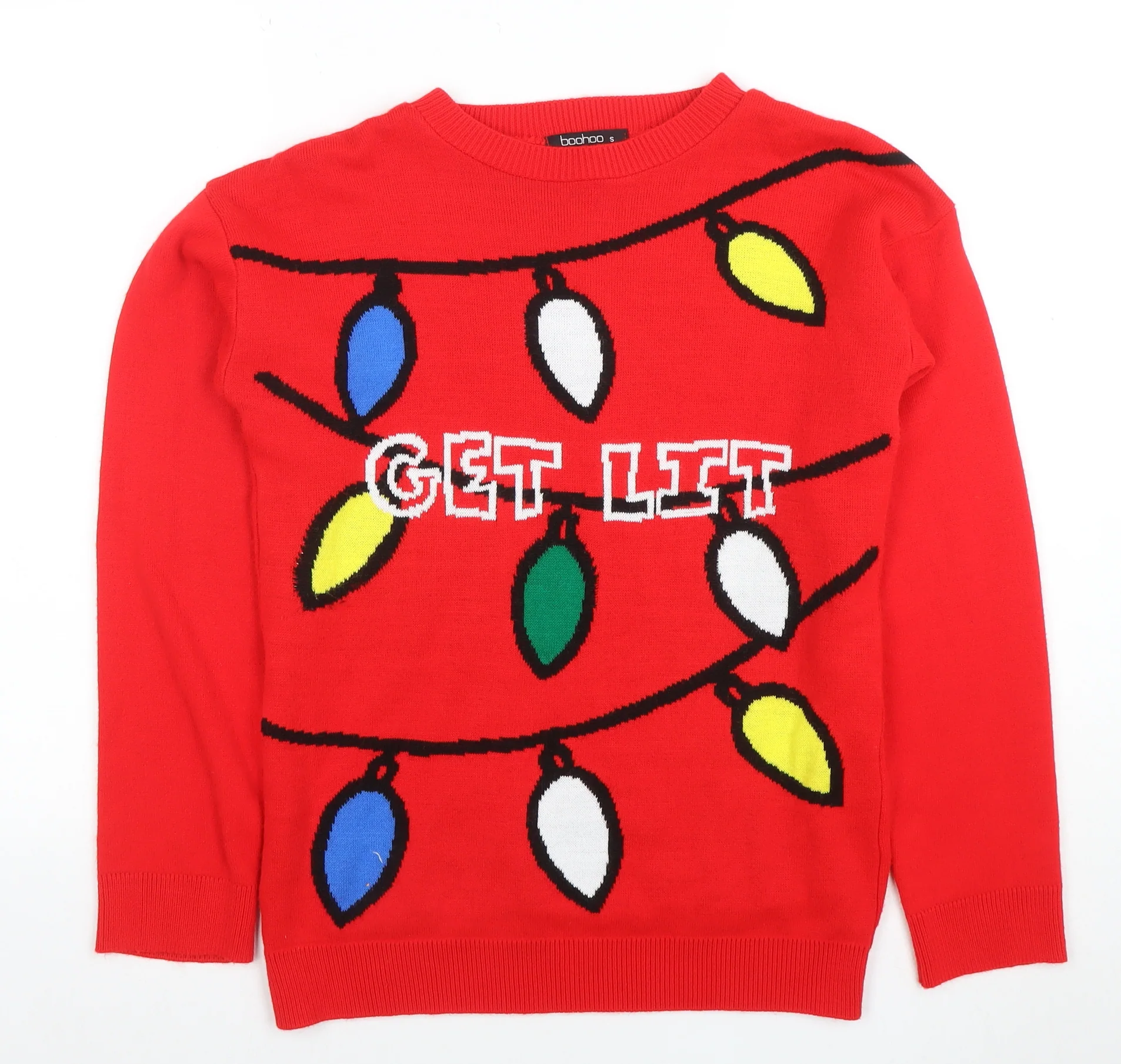 boohoo Men Red Christmas Graphic Knit Jumper Size S