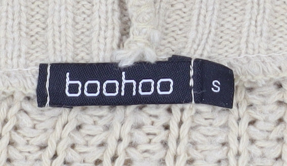 Boohoo Women Beige Chunky Knit V-Neck Cardigan Size S - Image 5