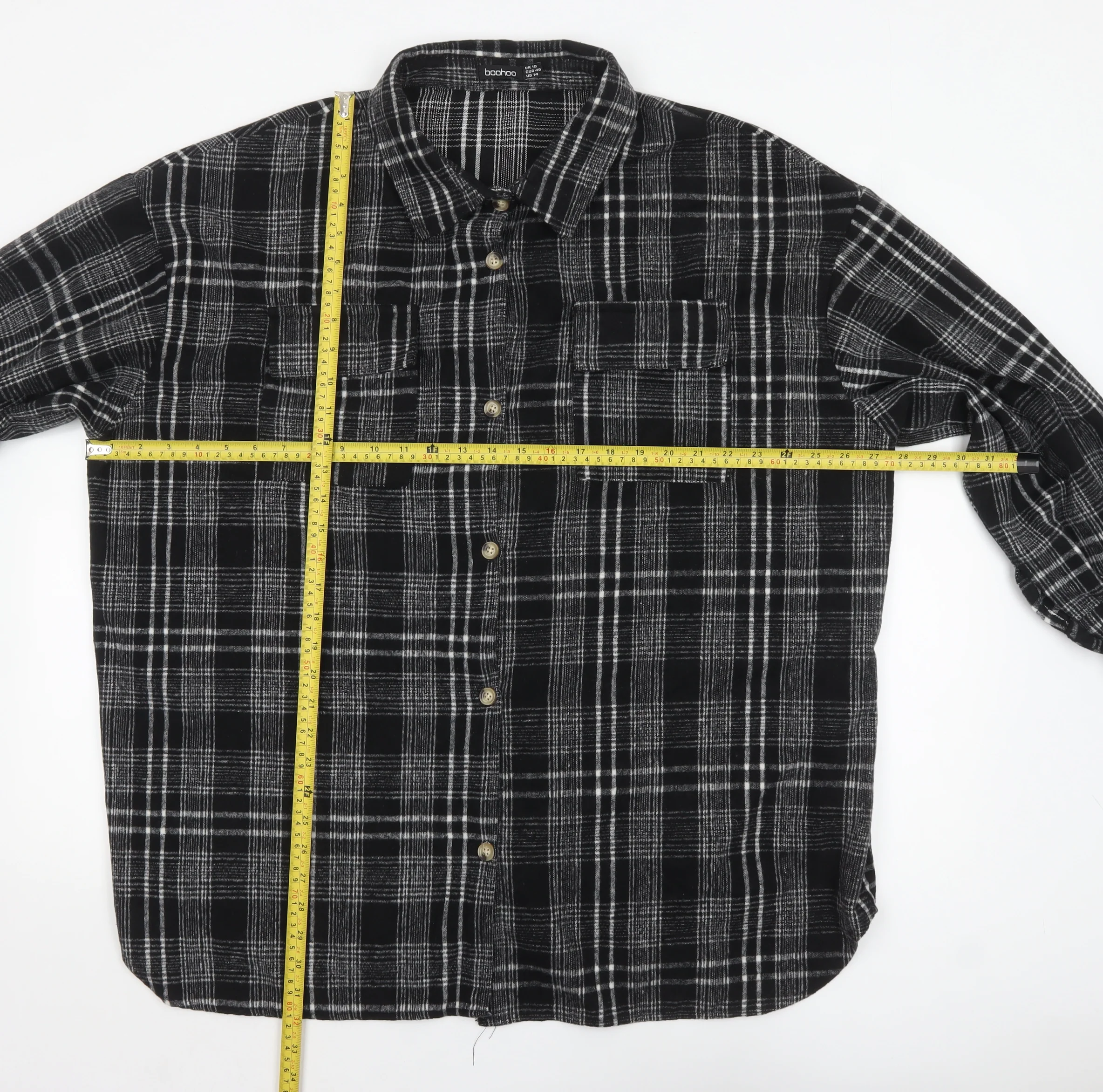 Boohoo Women Black Checked Flannel Shacket UK 18 Long Sleeve - Image 2