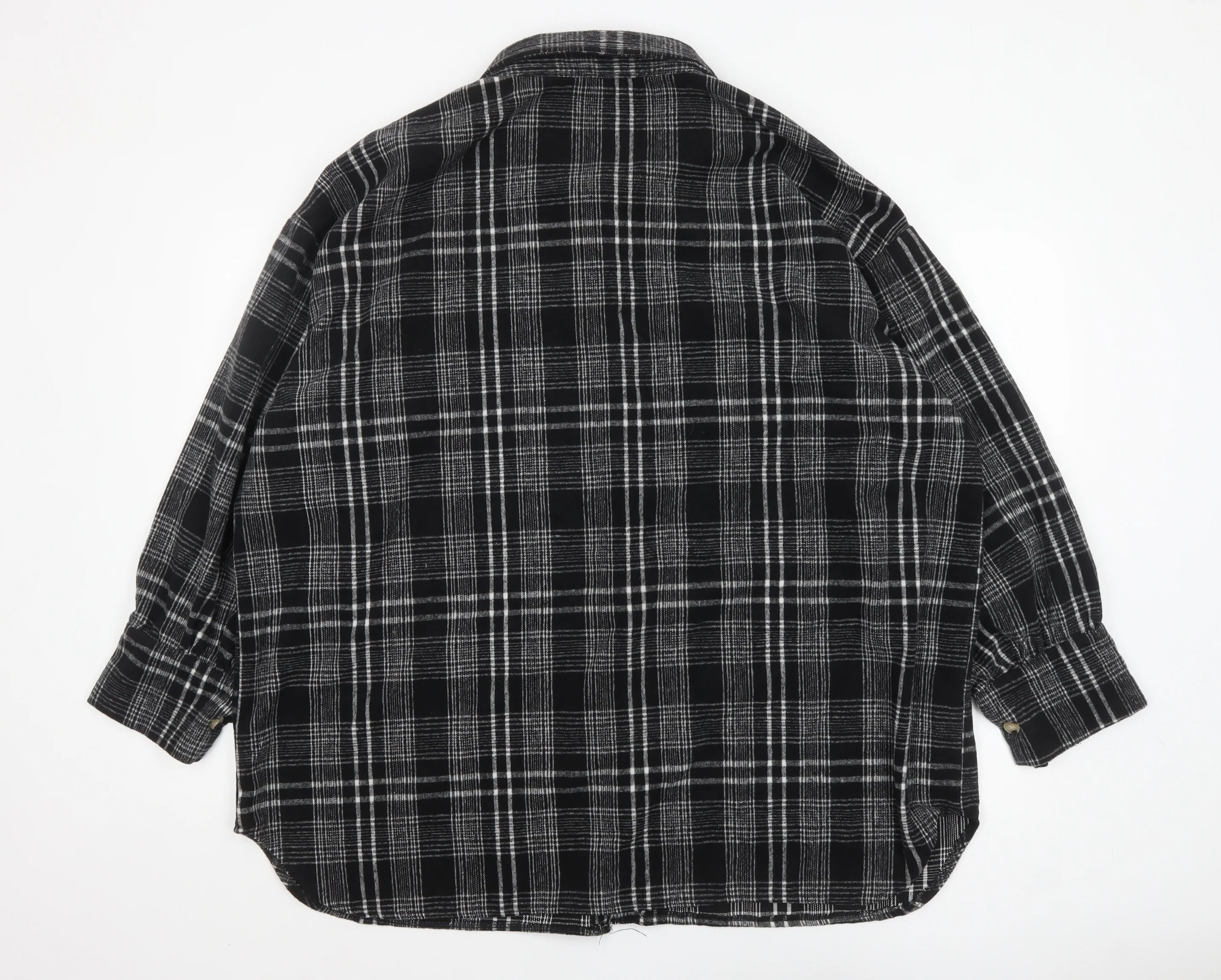 Boohoo Women Black Checked Flannel Shacket UK 18 Long Sleeve - Image 3