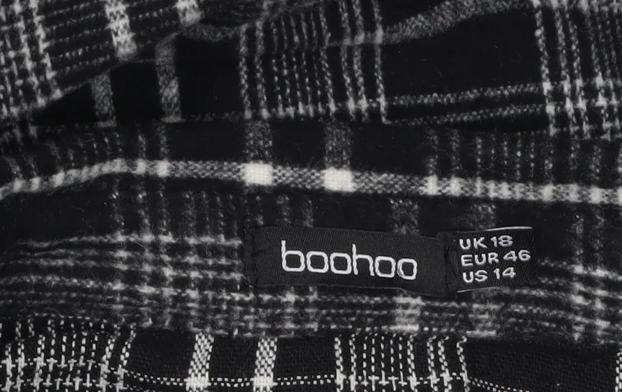 Boohoo Women Black Checked Flannel Shacket UK 18 Long Sleeve - Image 5