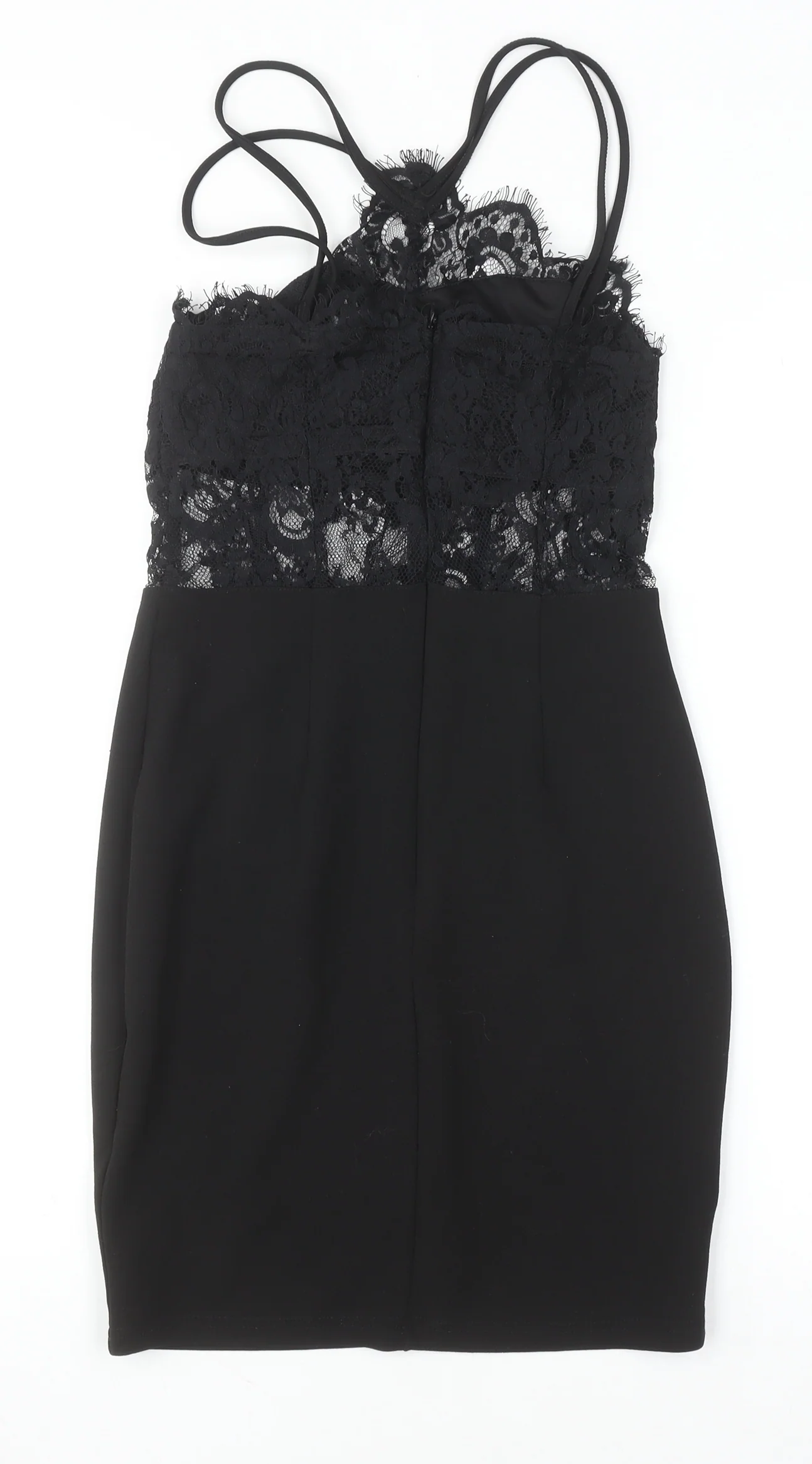 Boohoo Women Black Lace Bodycon Knee Length Dress Size 6 - Image 3