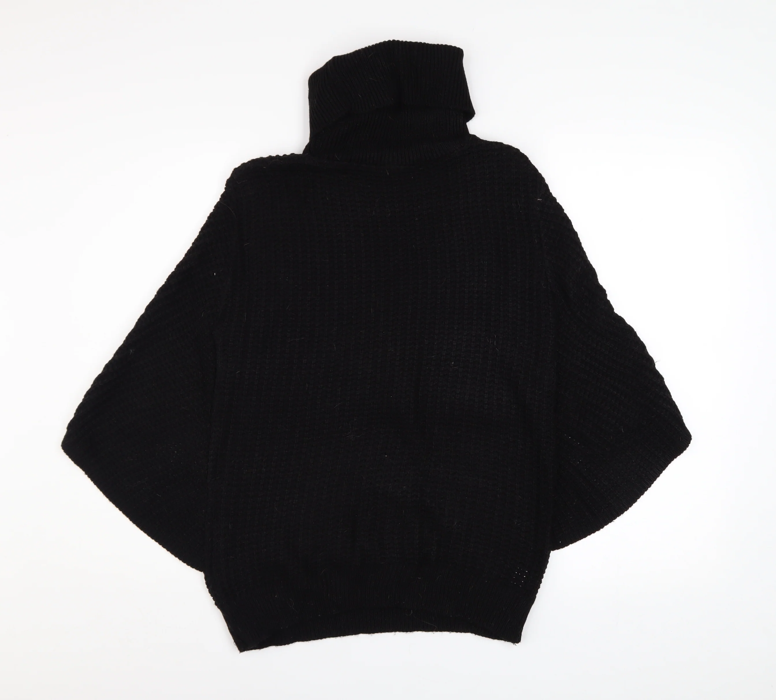 Boohoo Women Black M/L Roll Neck Poncho Jumper Acrylic Knit - Image 3
