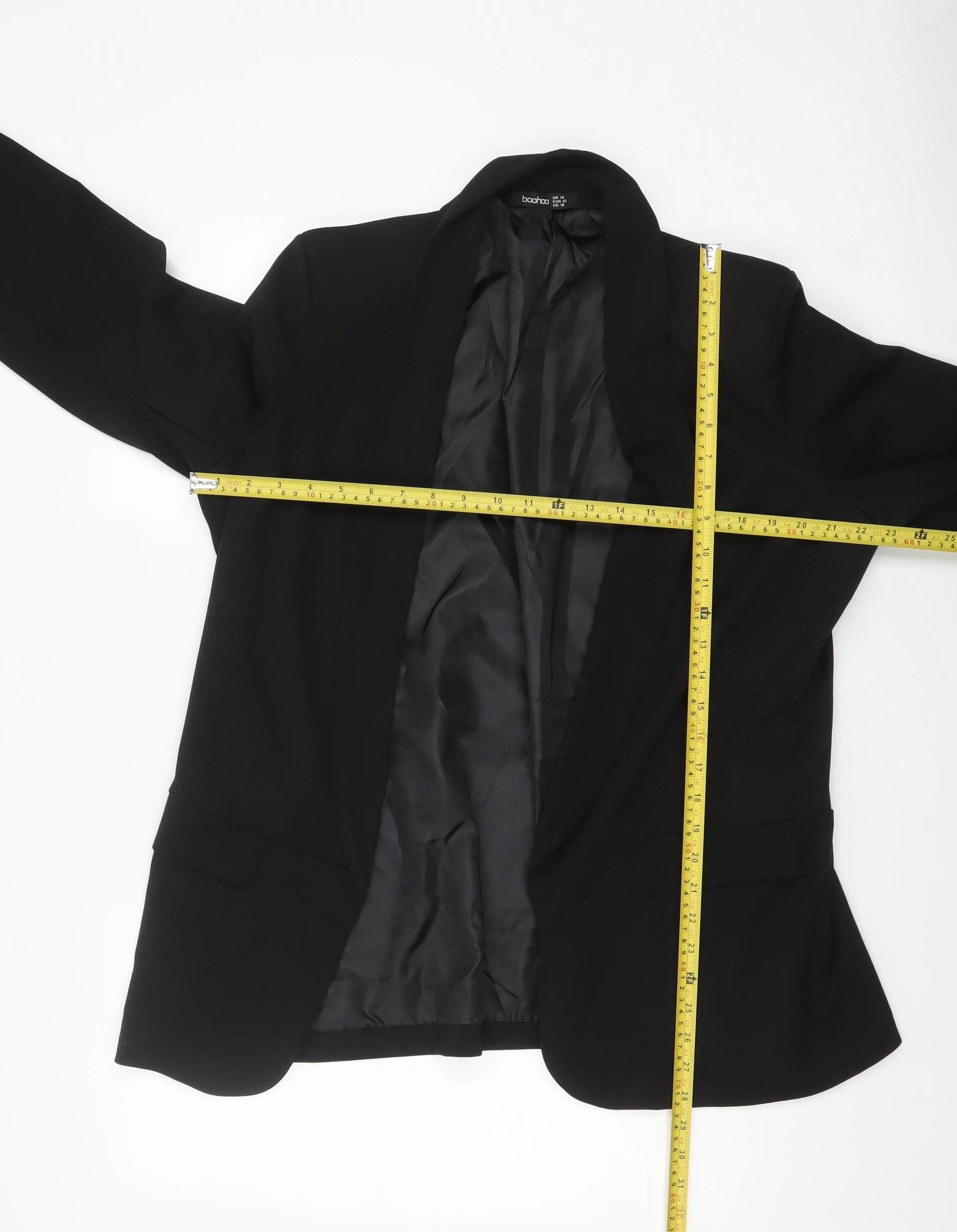 Boohoo Women Black Shawl Collar Single Breasted Blazer UK 14 - Image 2