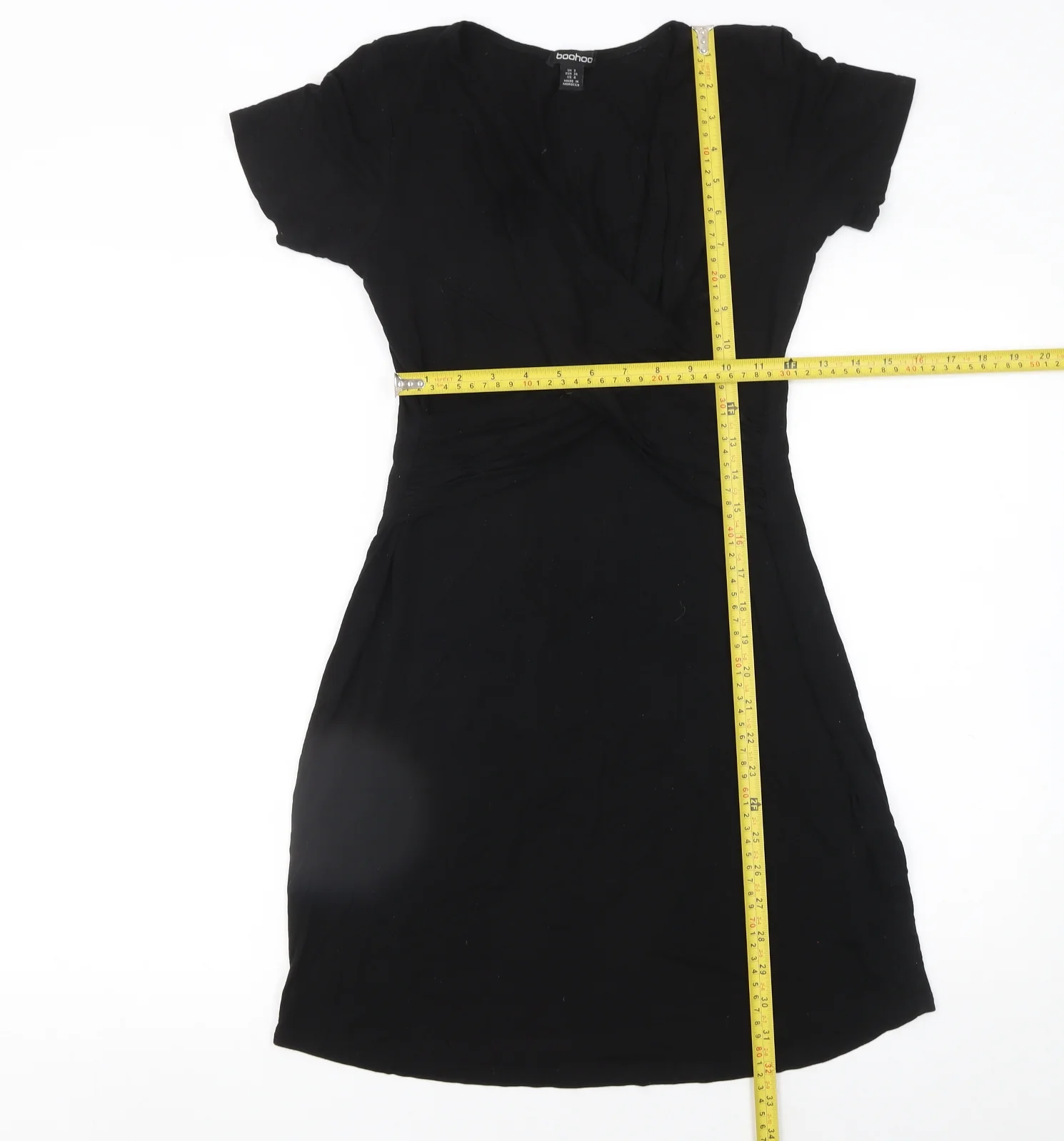 Boohoo Women Black Size 8 Wrap Dress Short Sleeve V-Neck - Image 2