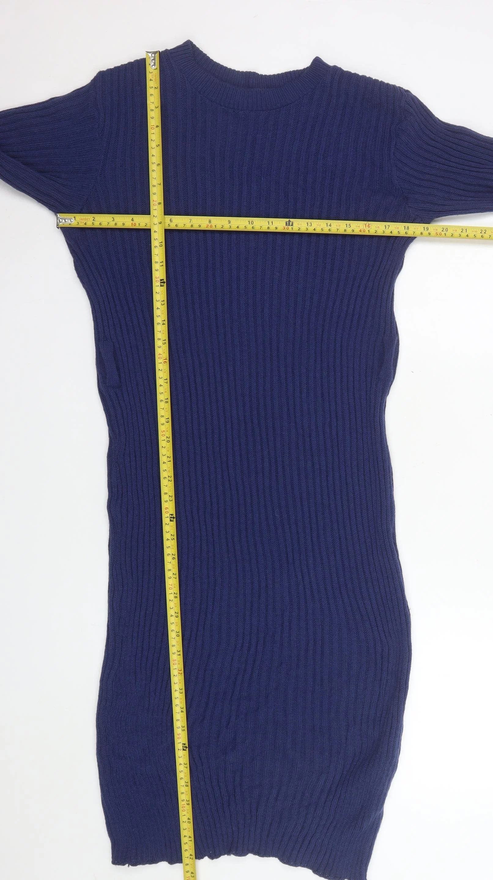 Boohoo Women Blue Size 18 Ribbed Knit Long Sleeve Bodycon Dress - Image 2