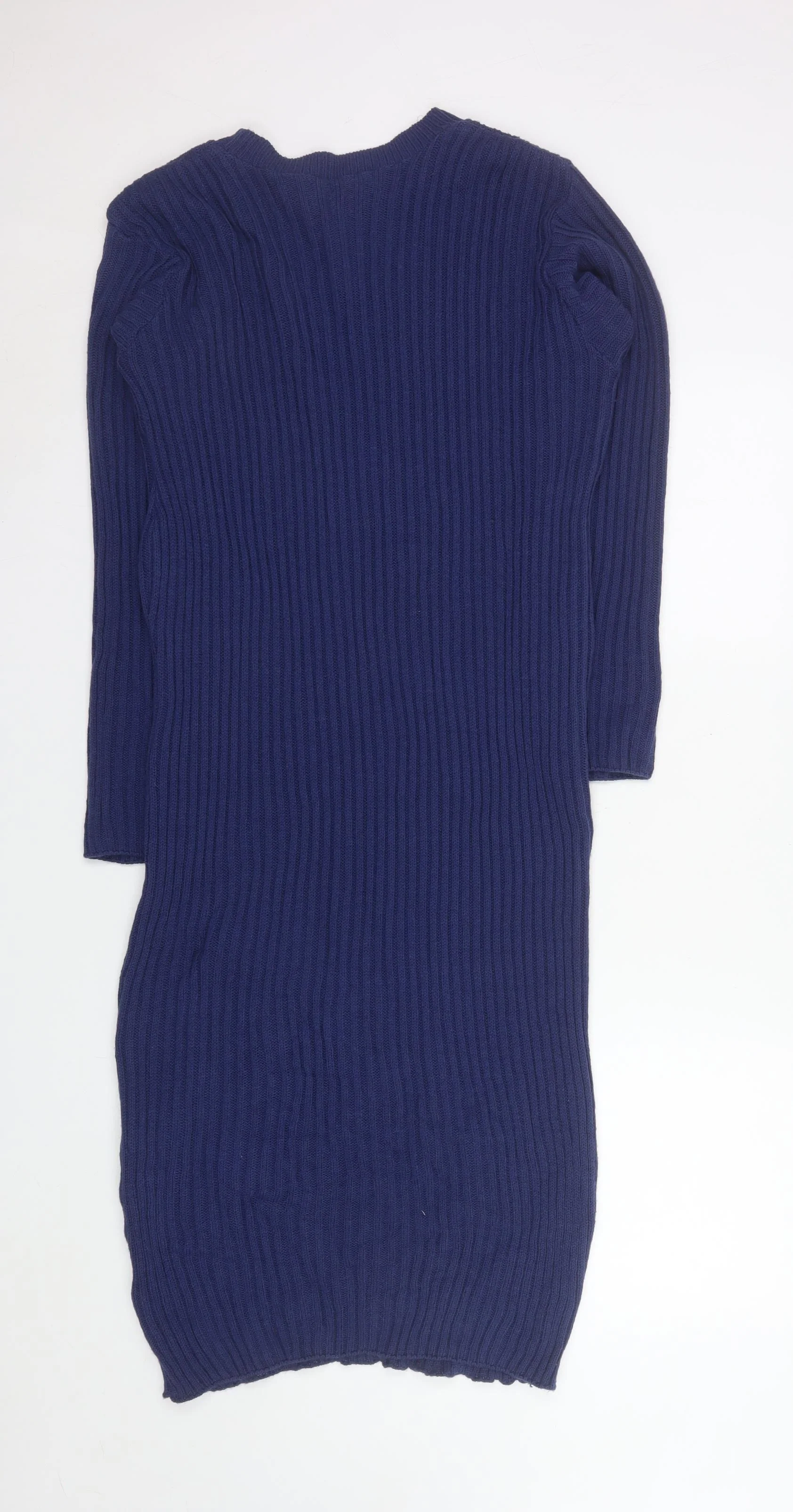 Boohoo Women Blue Size 18 Ribbed Knit Long Sleeve Bodycon Dress - Image 3