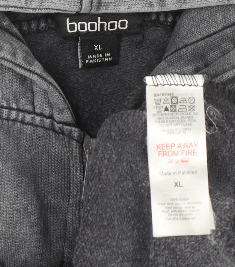 Boohoo Women Grey XL Cropped Full Zip Hoodie 100% Cotton - Image 2
