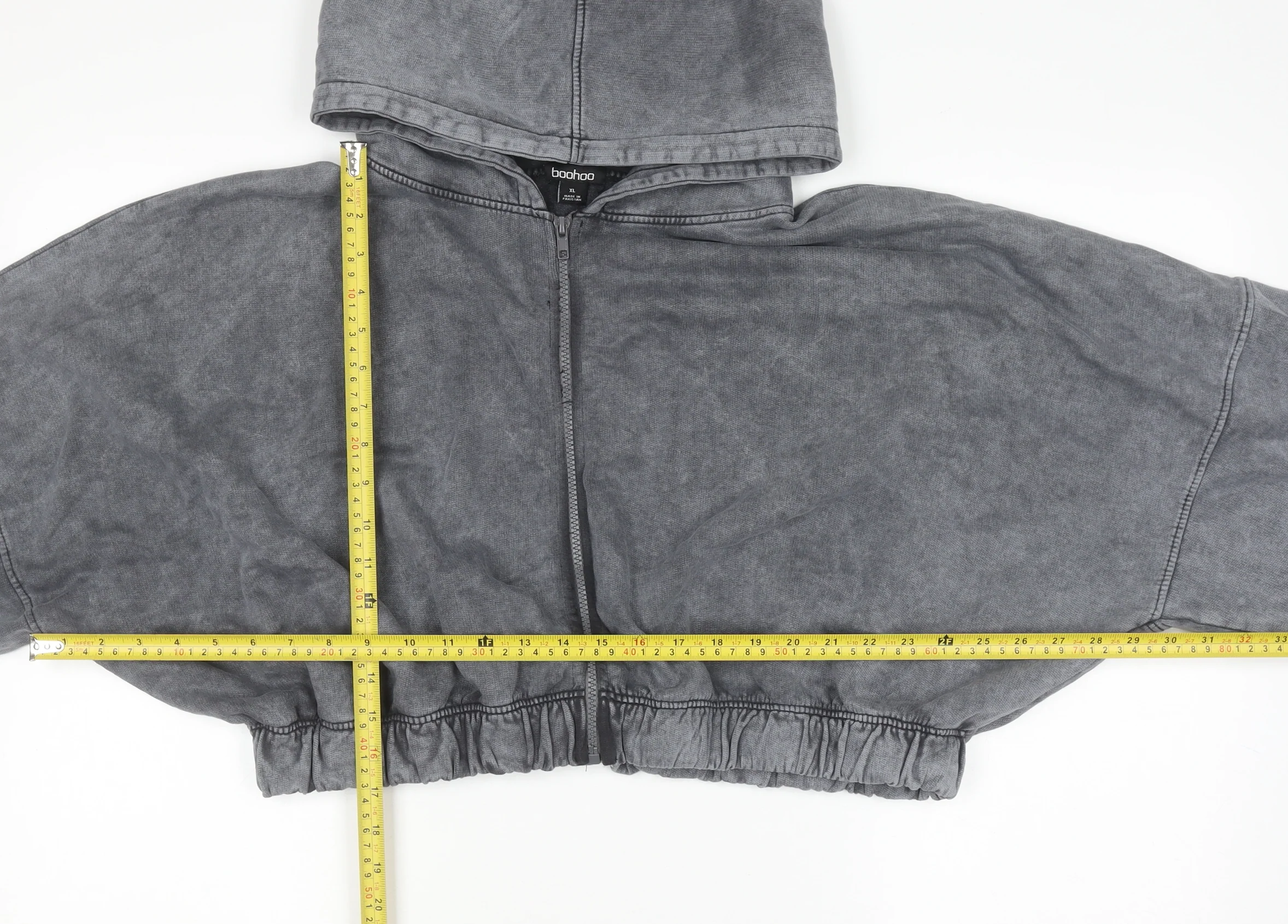 Boohoo Women Grey XL Cropped Full Zip Hoodie 100% Cotton - Image 3