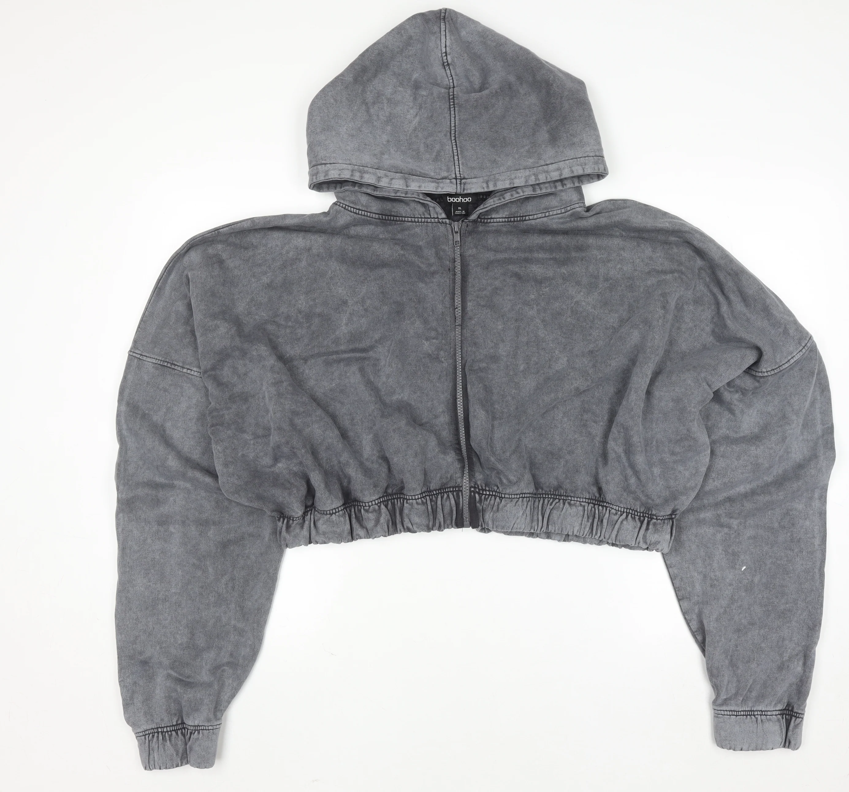 Boohoo Women Grey XL Cropped Full Zip Hoodie 100% Cotton - Image 4