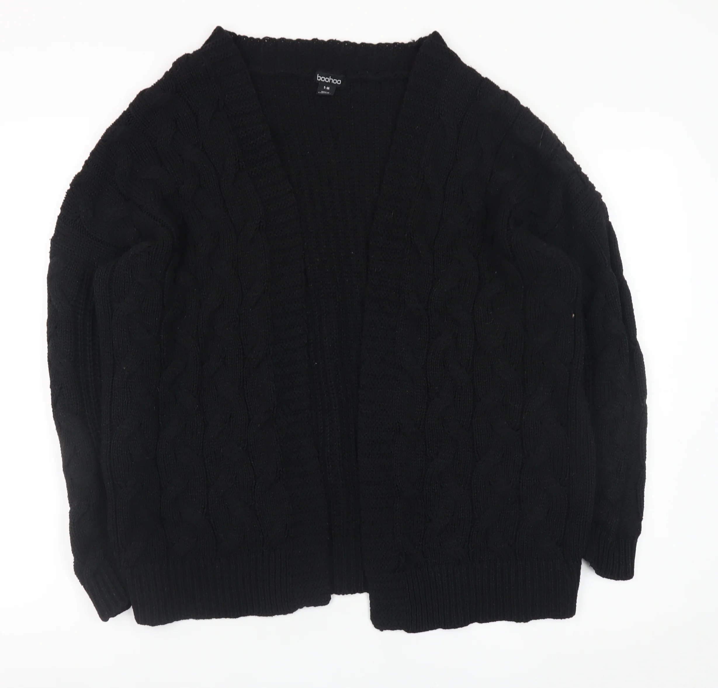 Boohoo Women’s Black Cable Knit Open Front Cardigan S
