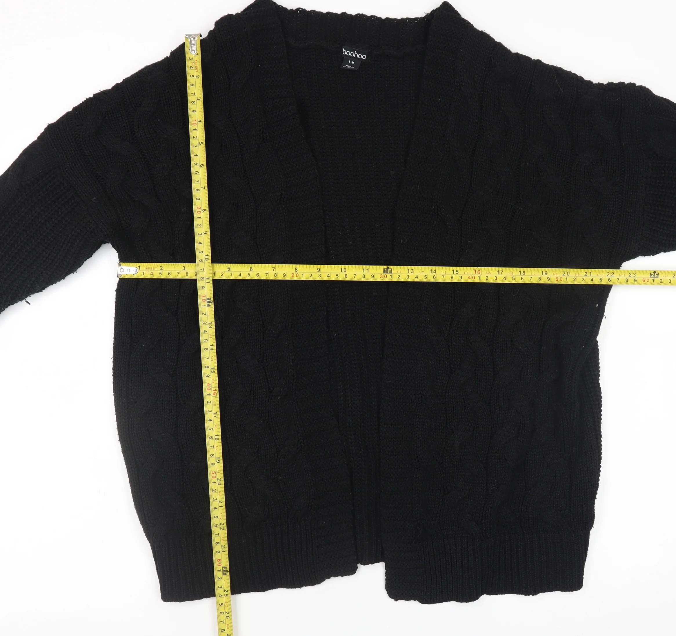 Boohoo Women’s Black Cable Knit Open Front Cardigan S - Image 2
