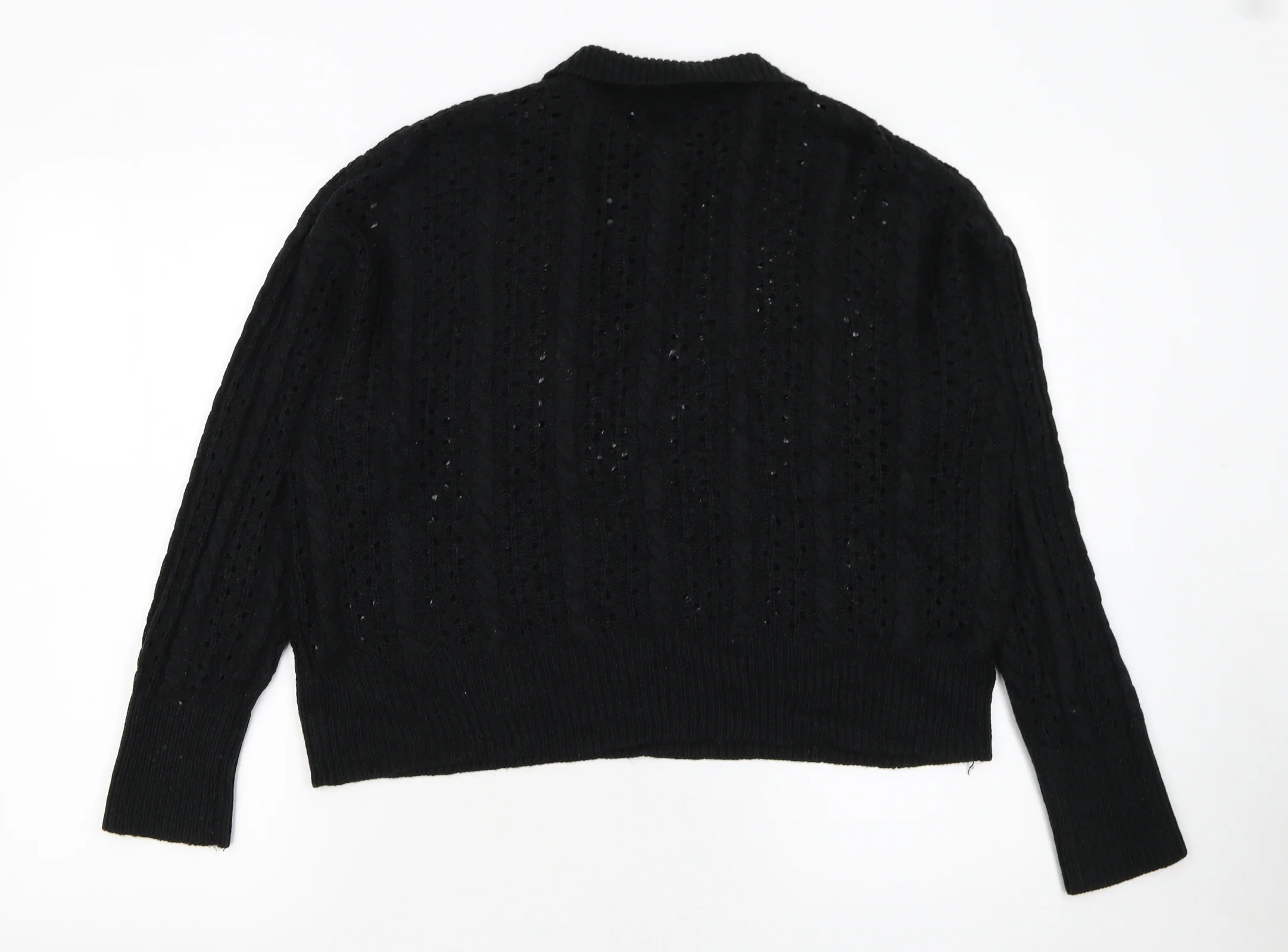 Boohoo Women’s Black Collared Cable Knit Henley Jumper Size M - Image 3