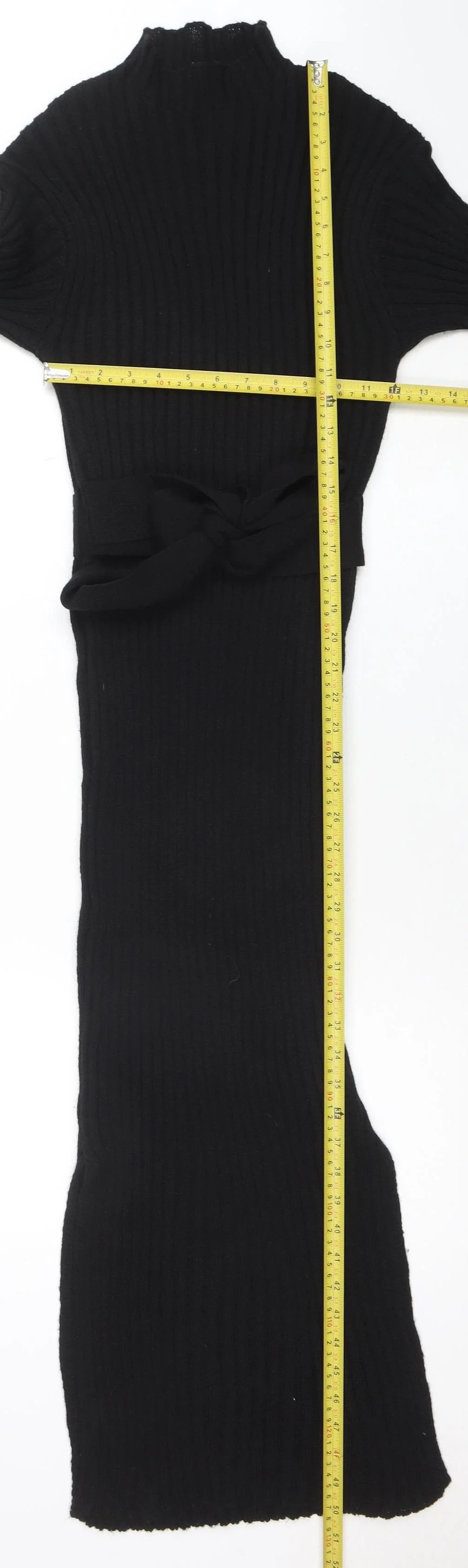 Boohoo Women’s Black Rib Knit Midi Bodycon Belted Dress M - Image 2