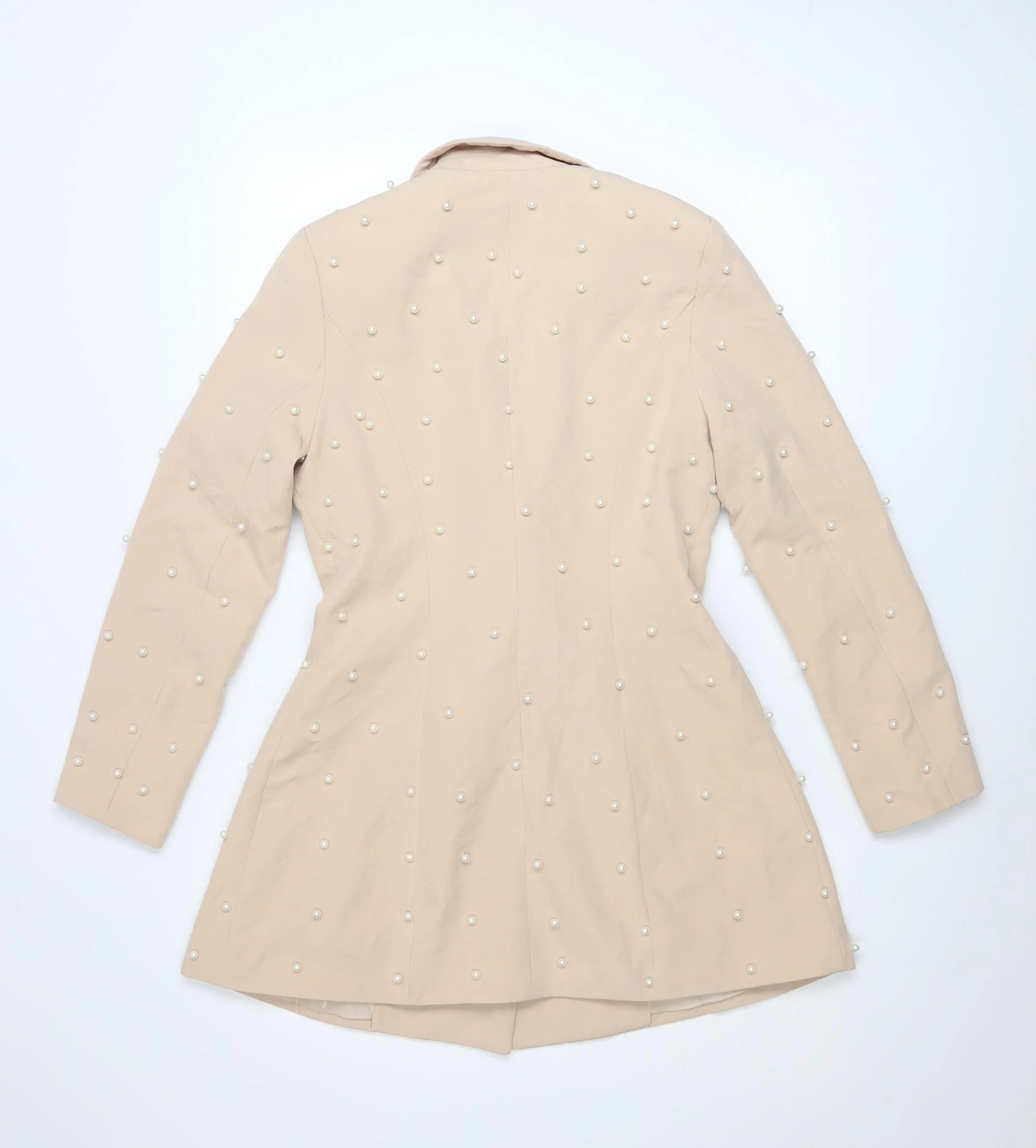 Boohoo Womens Beige Pearl Embellished Blazer UK 8 Classic Mid-Length - Image 3