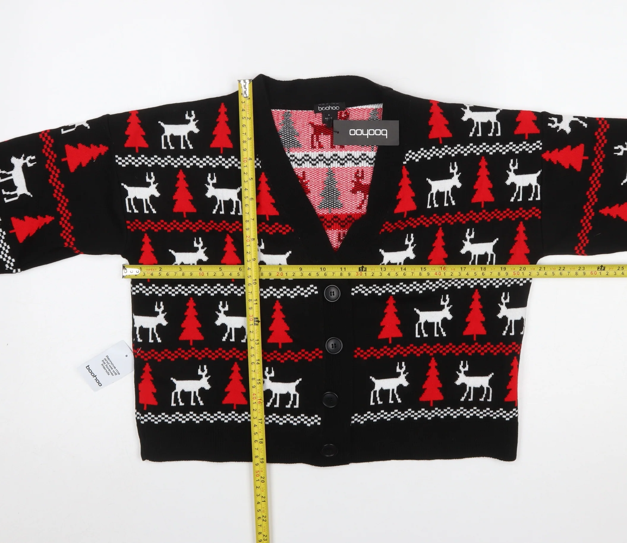 Boohoo Womens Black Christmas Reindeer Button Knit Cardigan Size S - Image 2