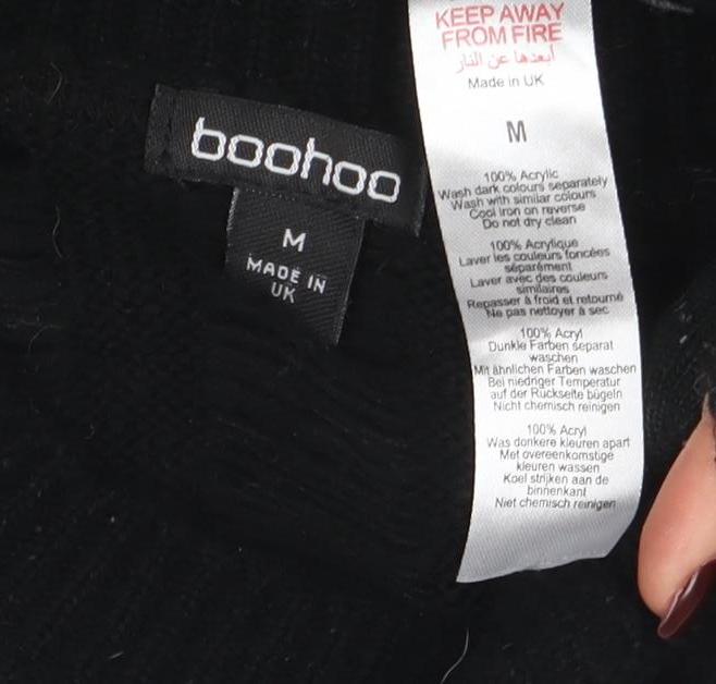Boohoo Women's Black Open-Knit Mock Neck Long Sleeve Jumper Size M - Image 4