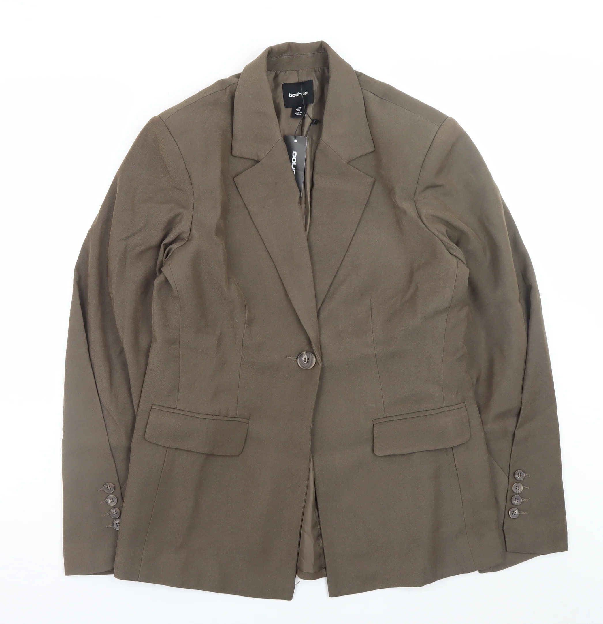 Boohoo Womens Brown Blazer Jacket Size 10 Lined Polyester Workwear Style