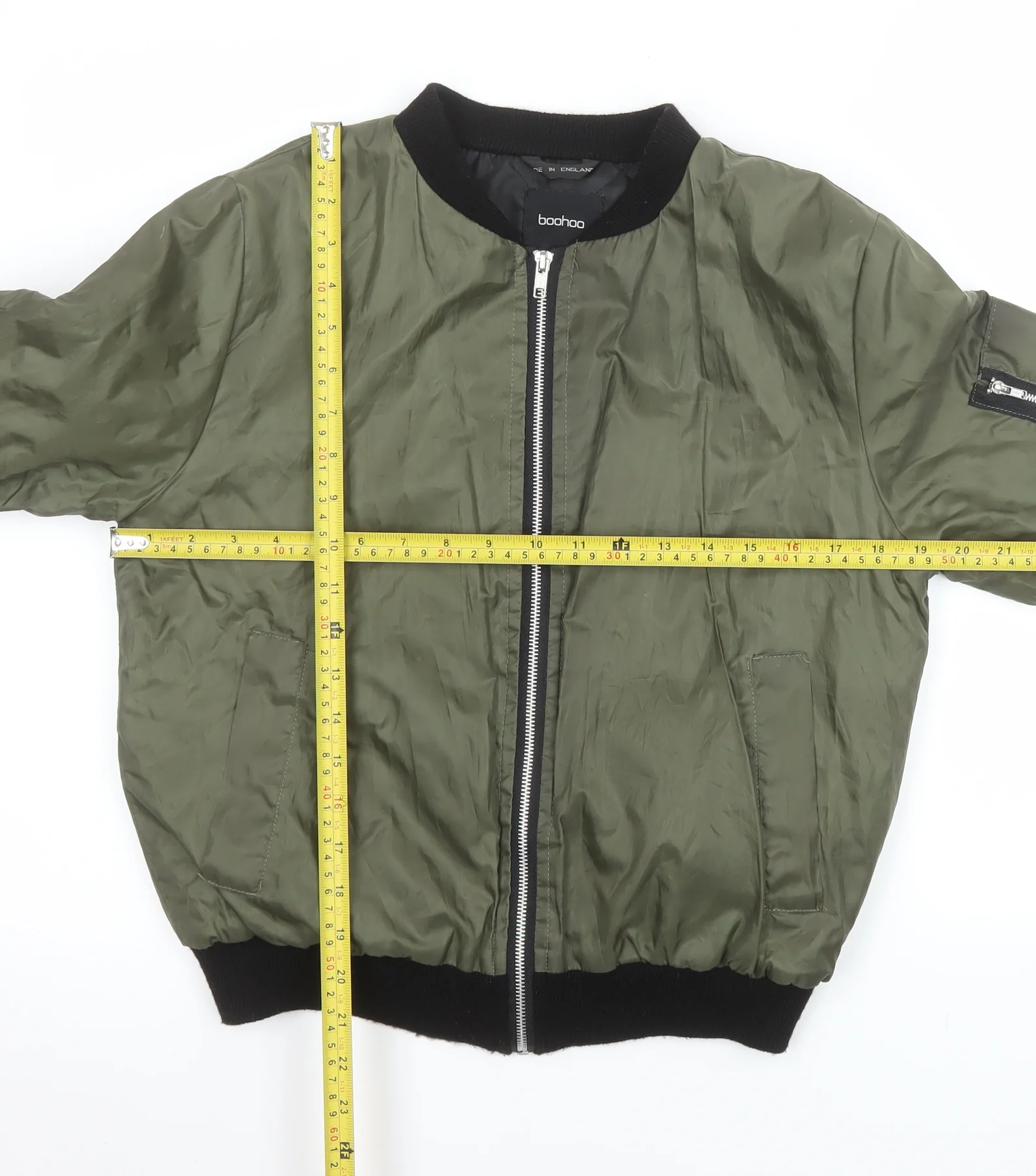 Boohoo Women's Green Bomber Jacket UK 8 Full Zip Casual - Image 2