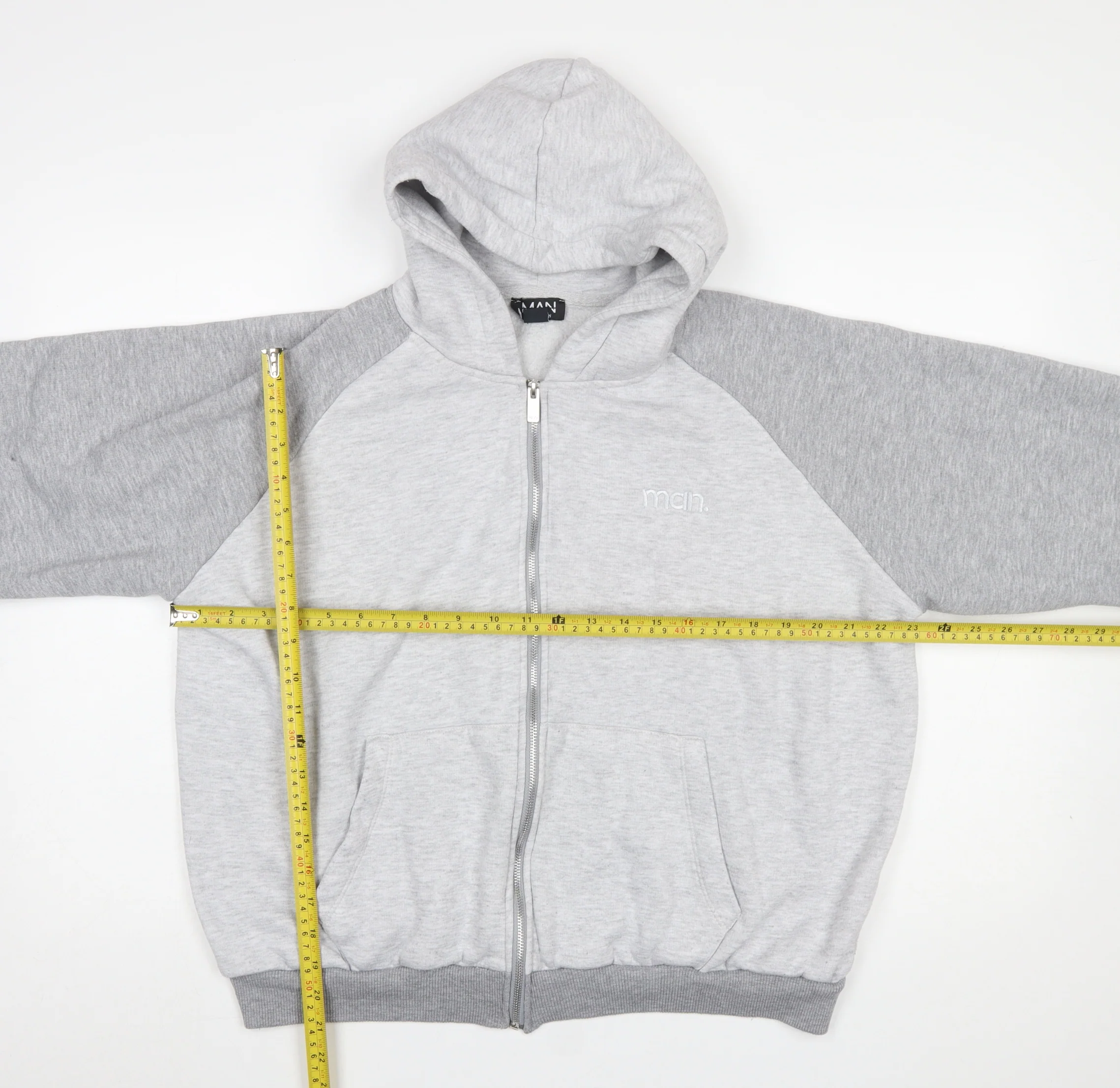 boohooMAN Men’s Grey Full Zip Hoodie Size S Regular Fit - Image 2